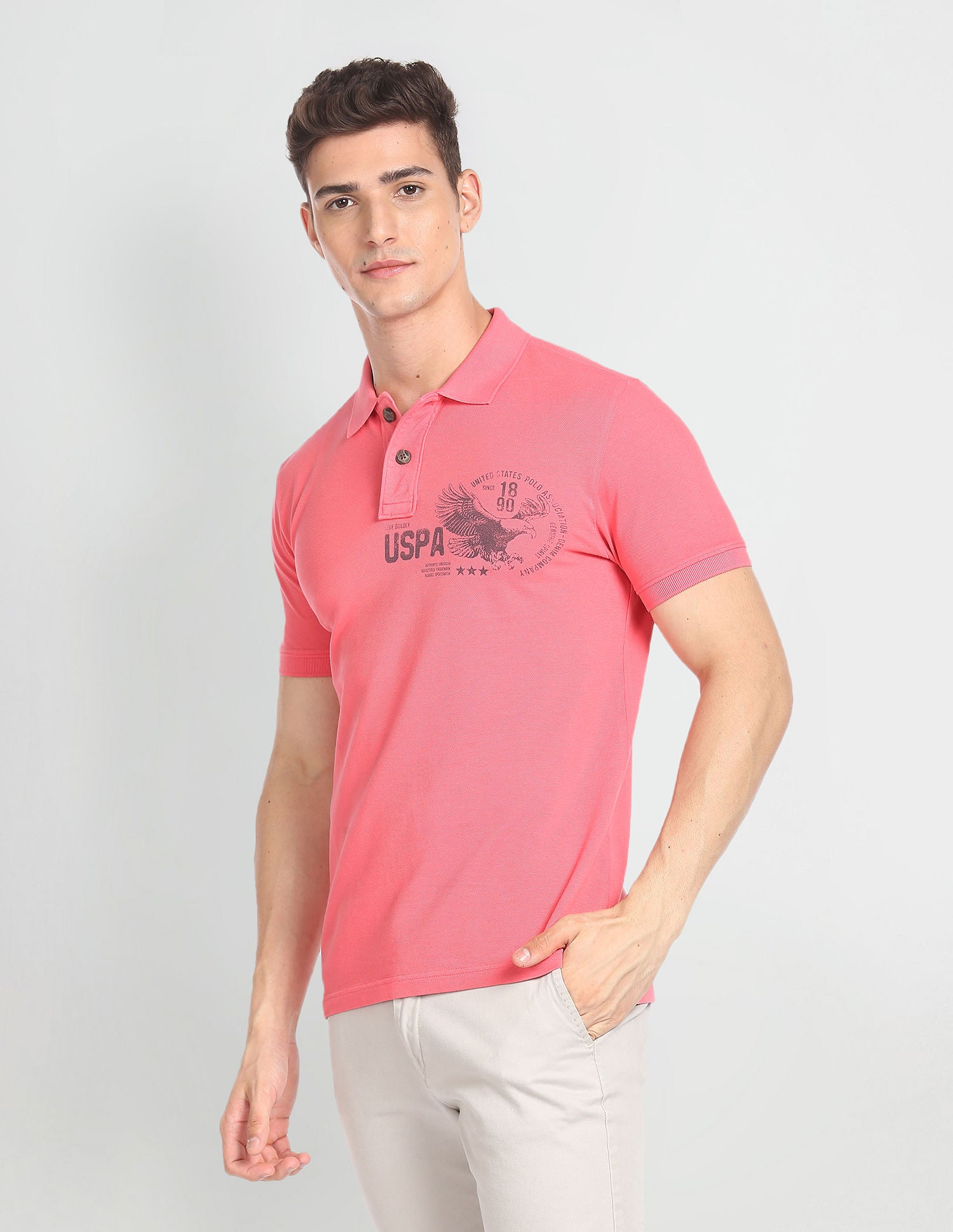 Solid Cotton Polo Shirt Pink - U.S. POLO ASSN. | Large
