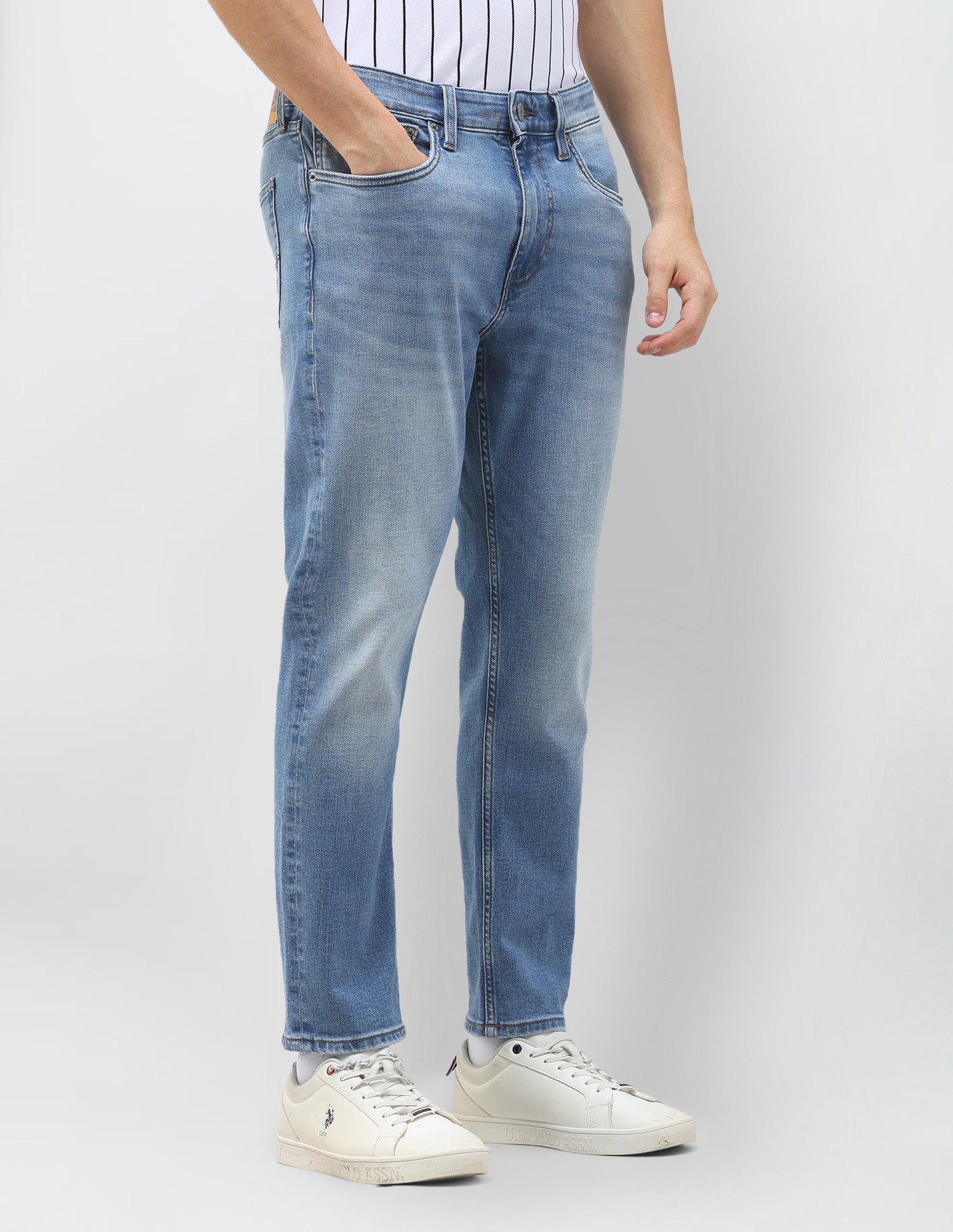 Cole Comfort Cropped Fit Blue Jeans Mid Blue - U.S. Polo Assn. India | Large