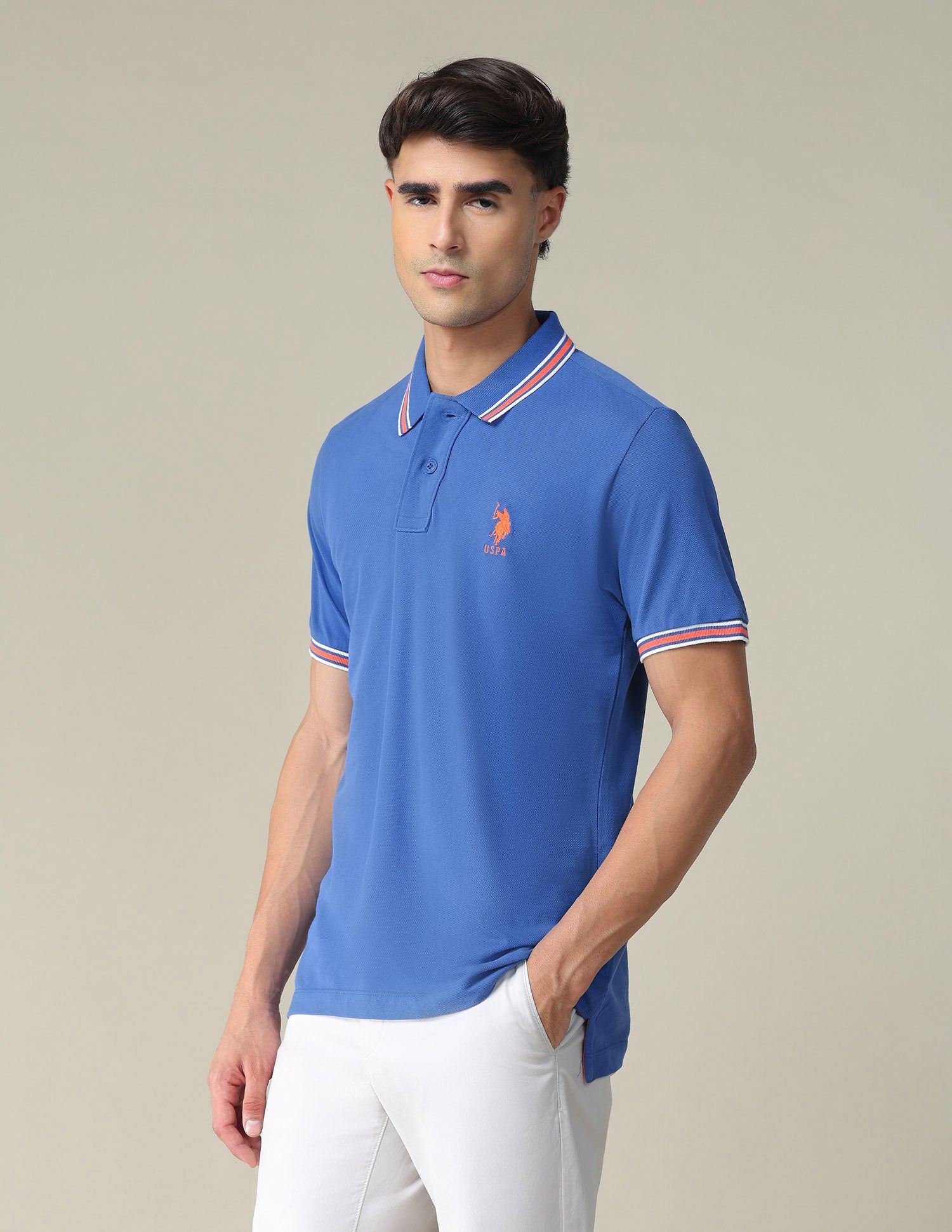 Tipped Collar Slim Fit Polo Shirt Blue - U.S. Polo Assn. India | Large