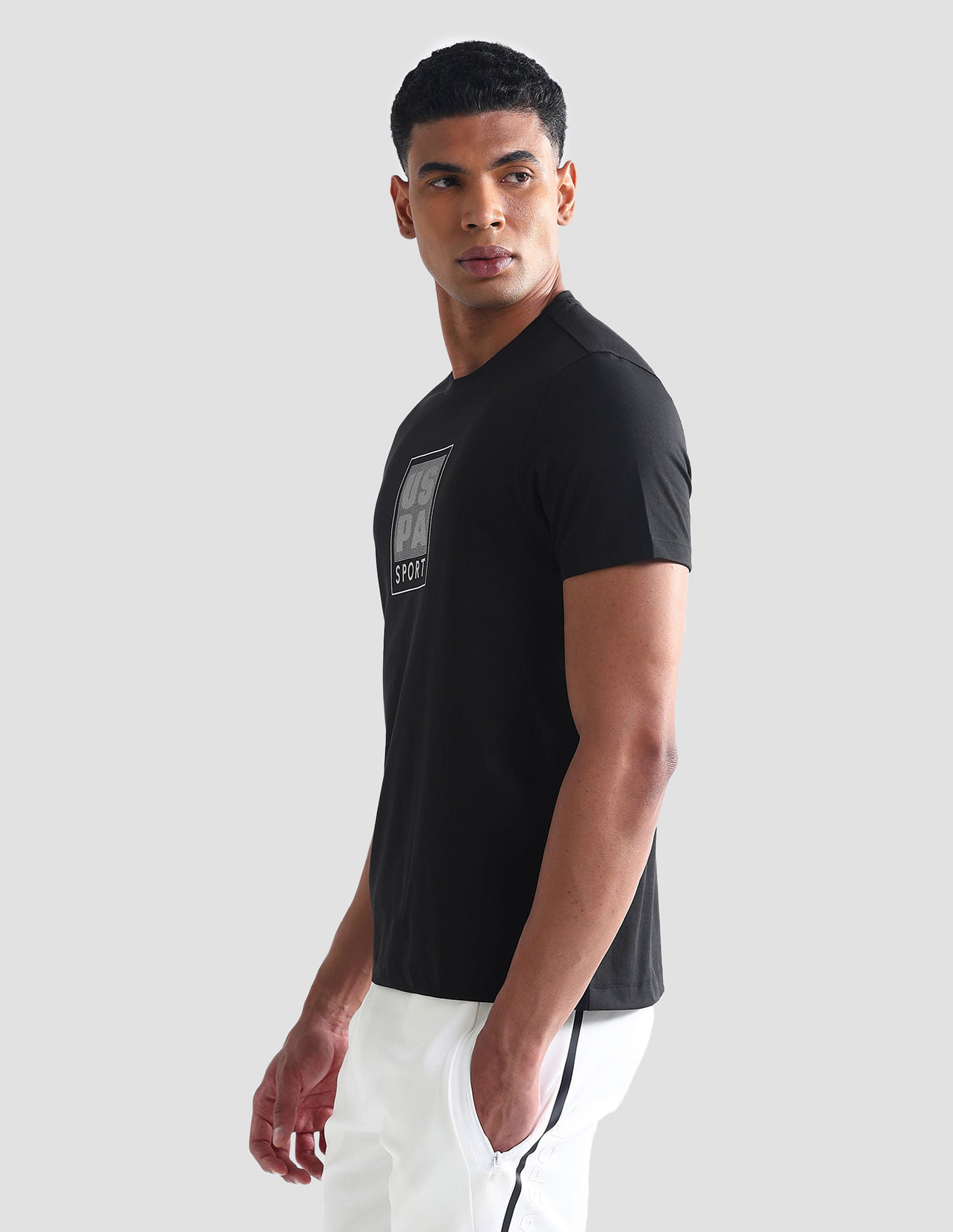Slim Fit Brand Print Active T-Shirt Black - U.S. Polo Assn. India | Large