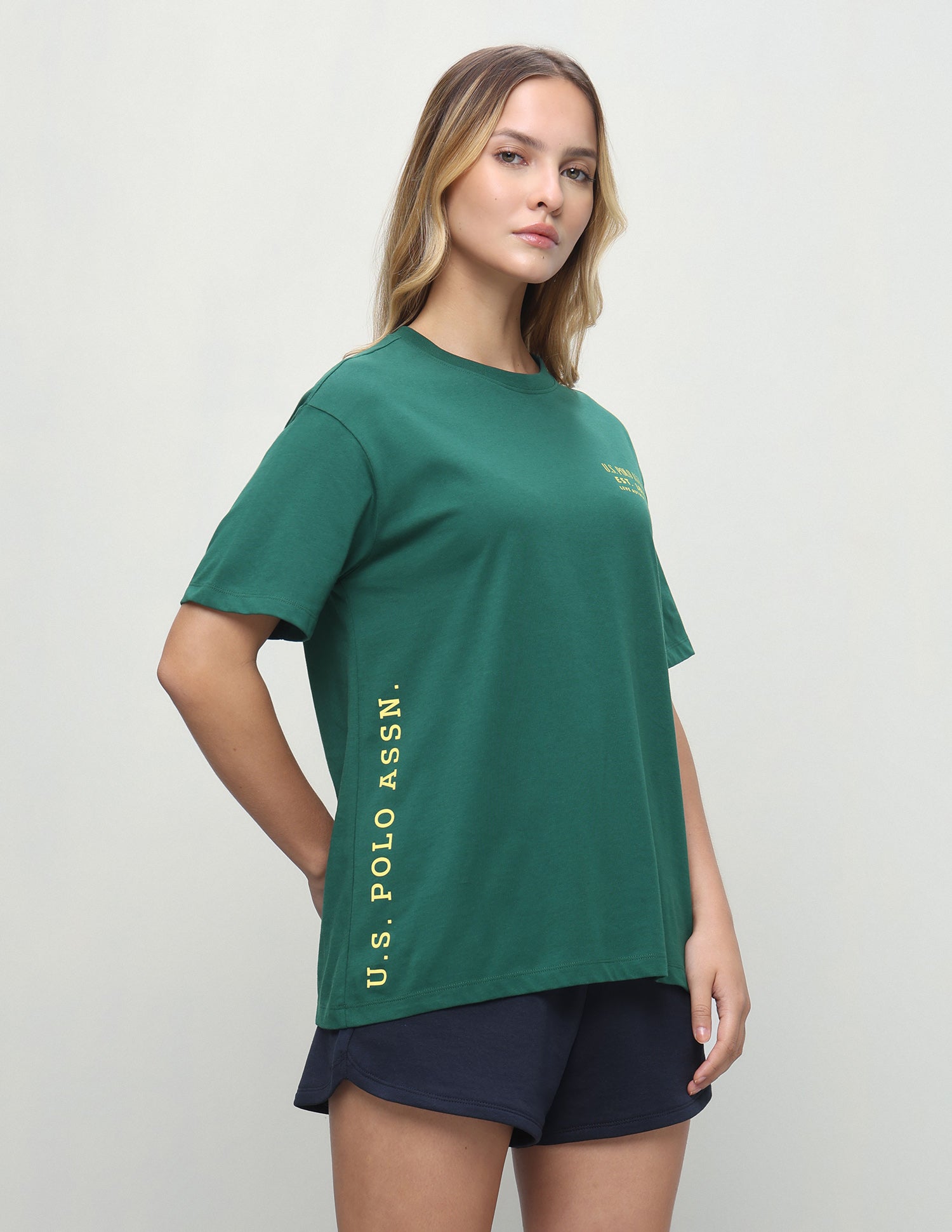 Brand Printed Boyfriend Fit T-Shirt Dark Green - U.S. Polo Assn. India | Large