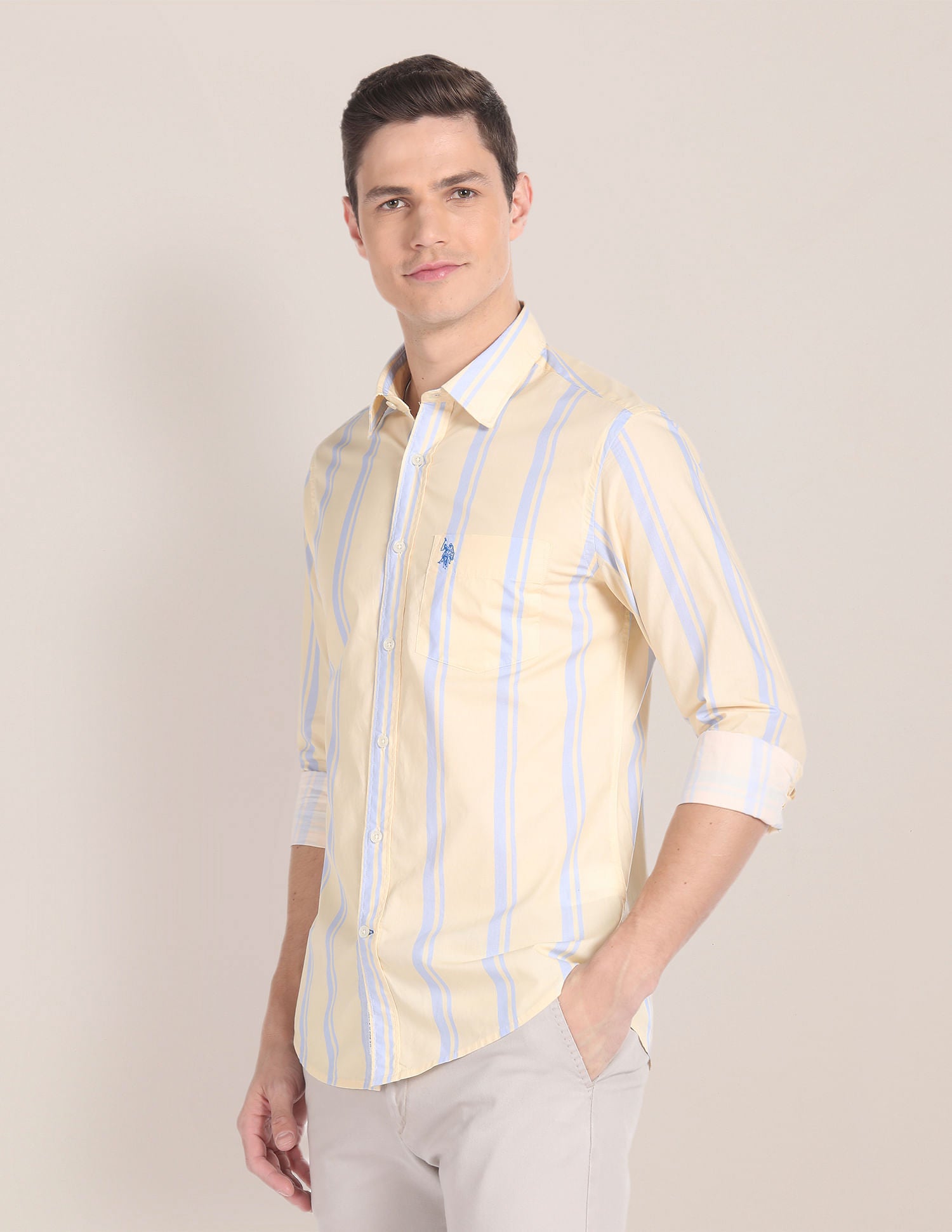 Vertical Stripe Oxford Shirt Yellow - U.S. POLO ASSN. | Large
