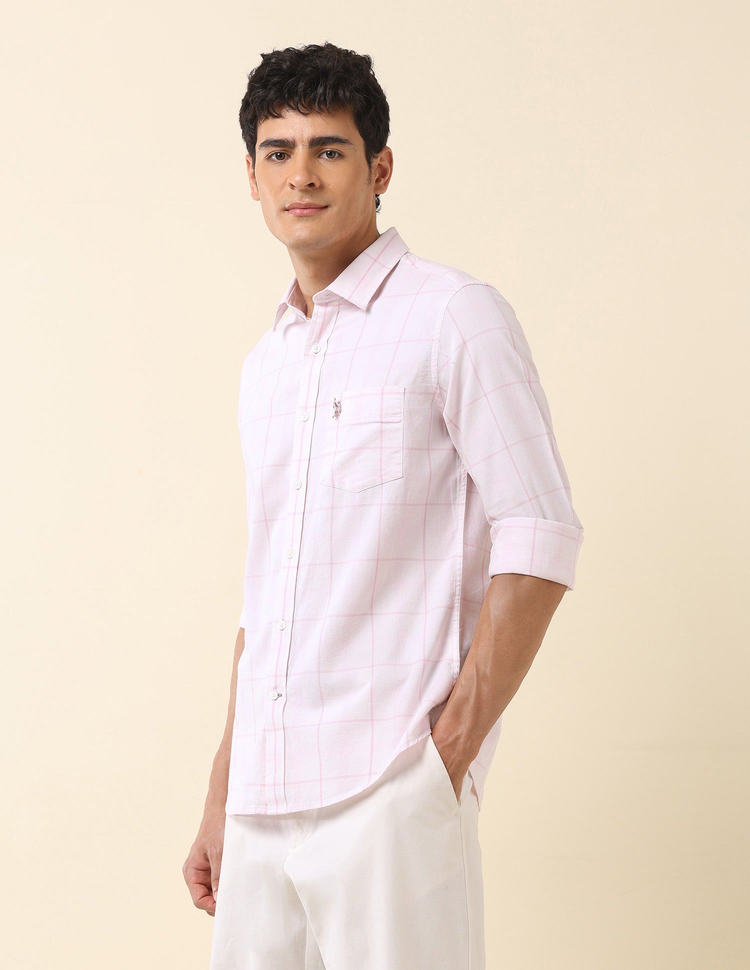 Windowpane Checked Tailored Fit Shirt Pink - U.S. Polo Assn. India | Large