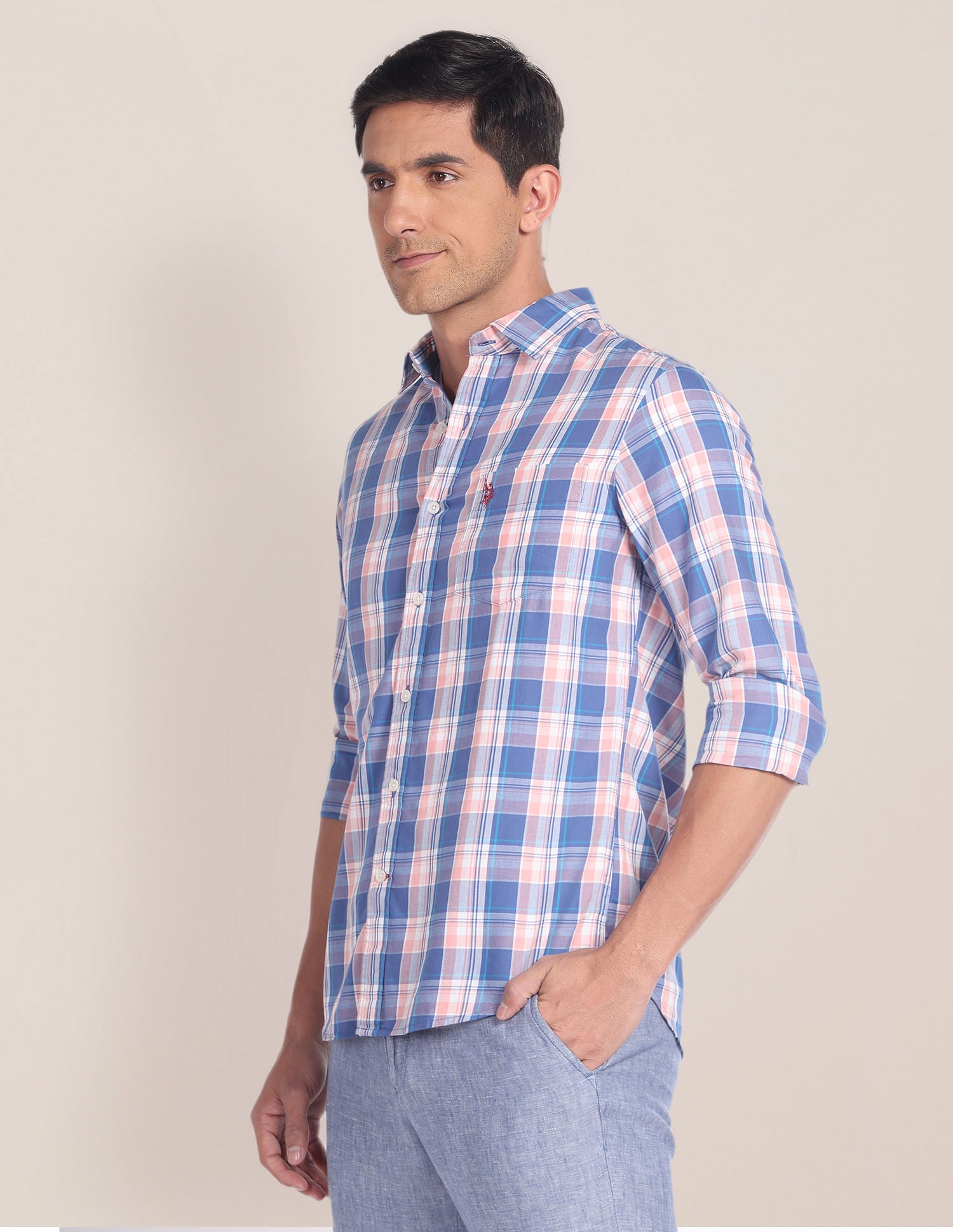 Plaid Check Cotton Twill Shirt Blue - U.S. Polo Assn. India | Large