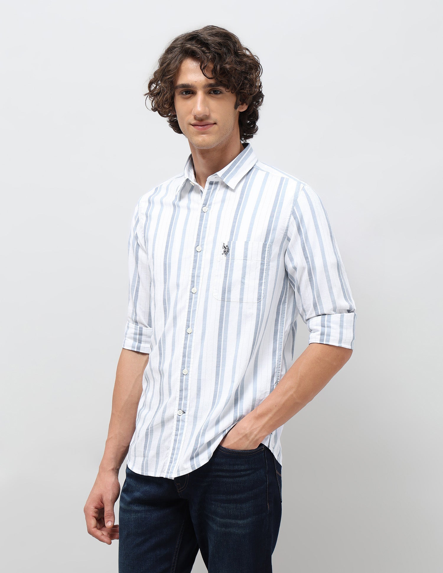 Pure Cotton Slim Fit Shirt Blue - U.S. POLO ASSN. | Large