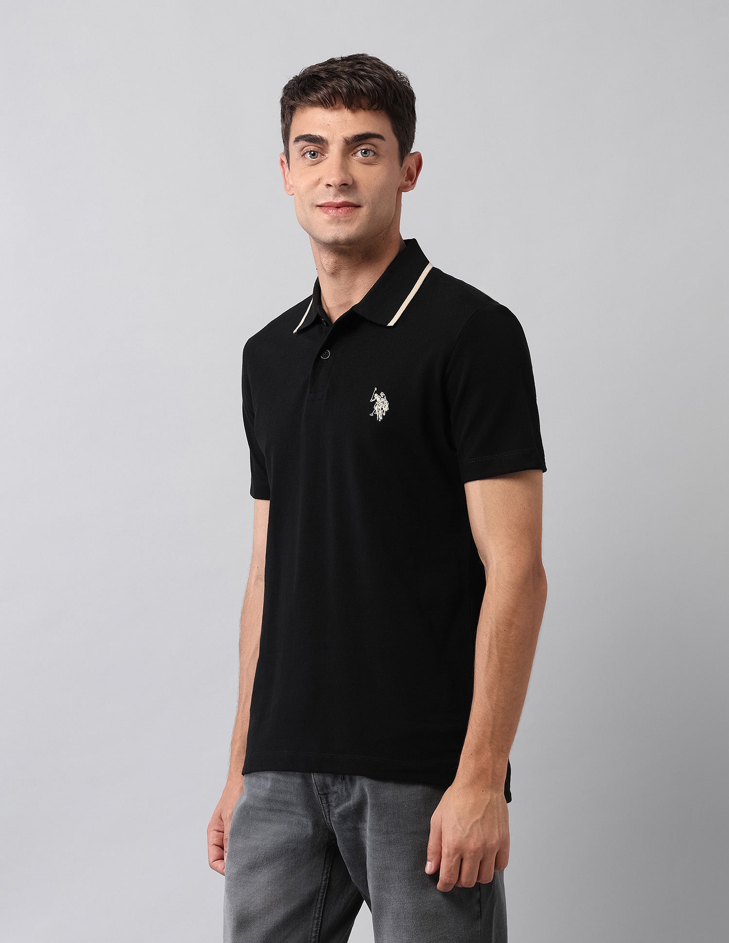 Pure Cotton Muscle Fit Polo Shirt Black - U.S. Polo Assn. India | Large