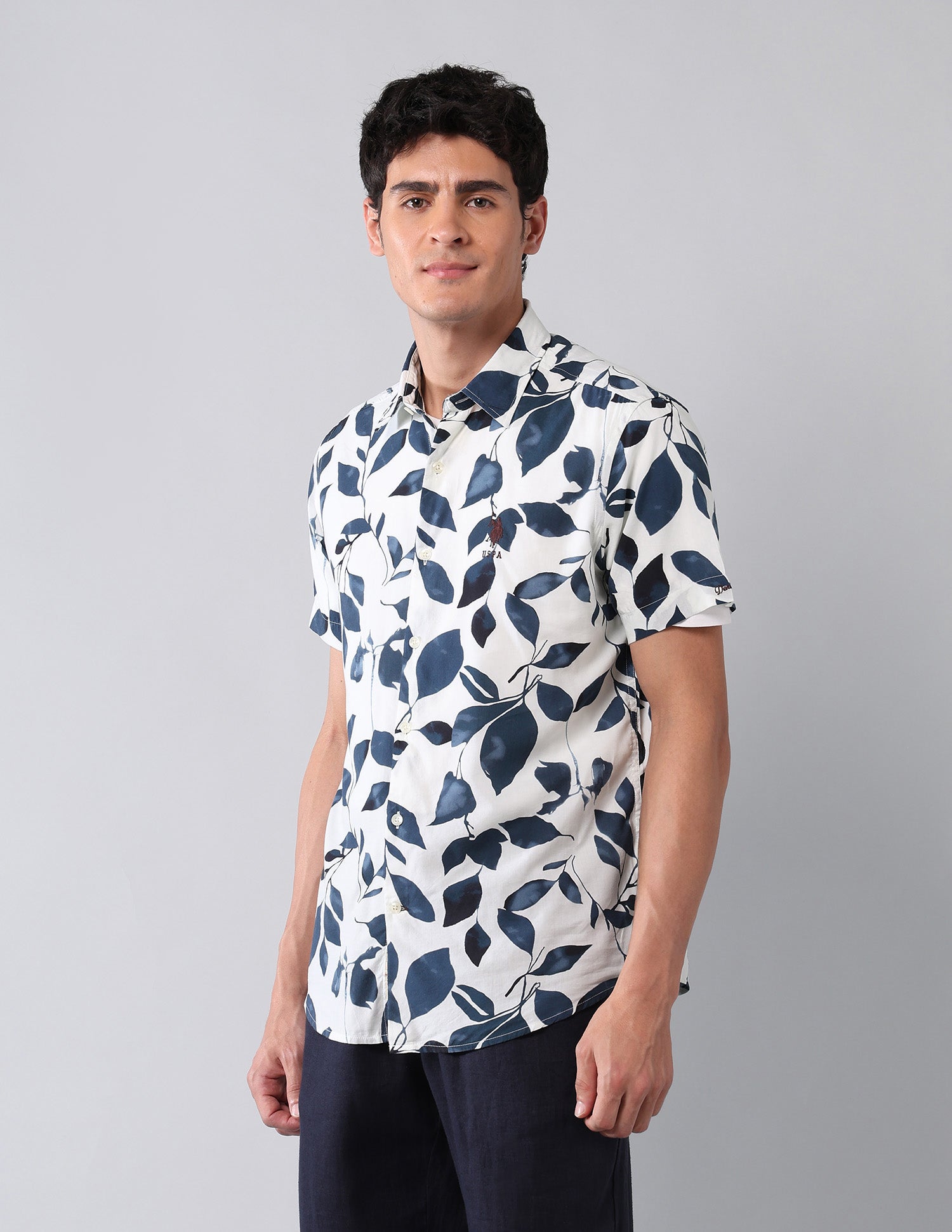Tropical Printed Poplin Shirt Off White - U.S. Polo Assn. India | Large