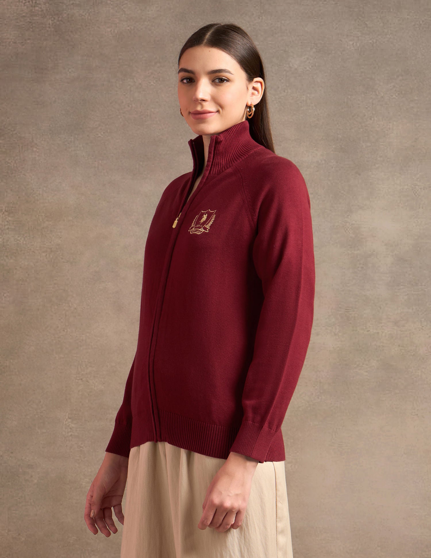 Crest Logo Full Zipper Sweater Red - U.S. POLO ASSN. | Large