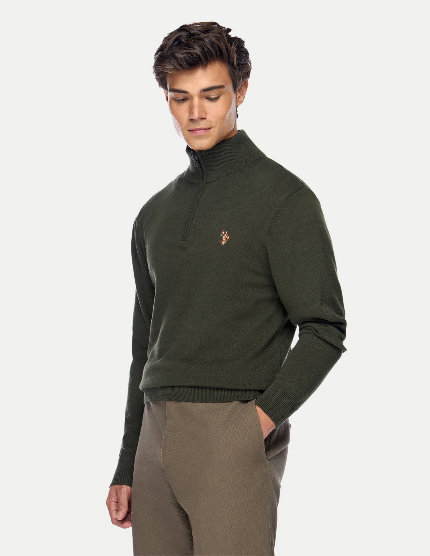 Solid Regular Fit Sweater Dark Green - U.S. Polo Assn. India | Large