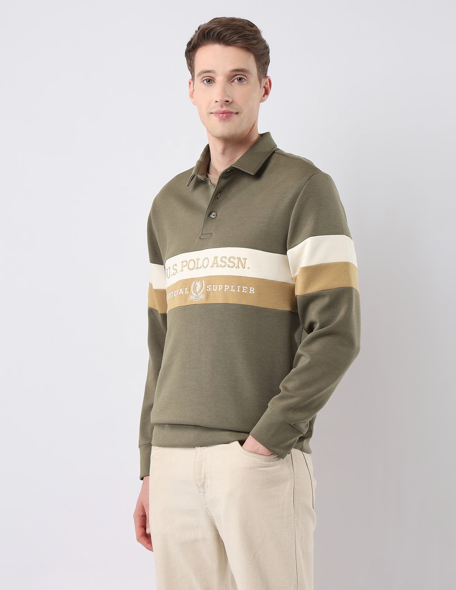 Brand Embroidered Regular Fit Sweatshirt Light Olive - U.S. POLO ASSN. | Large