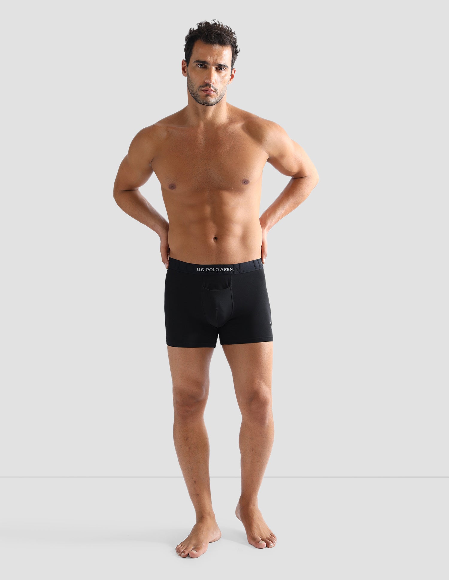 Elastic Waistband Ribbed Solid OET012 Trunks - Pack Of 2 Grey and Black - U.S. POLO ASSN. | Large