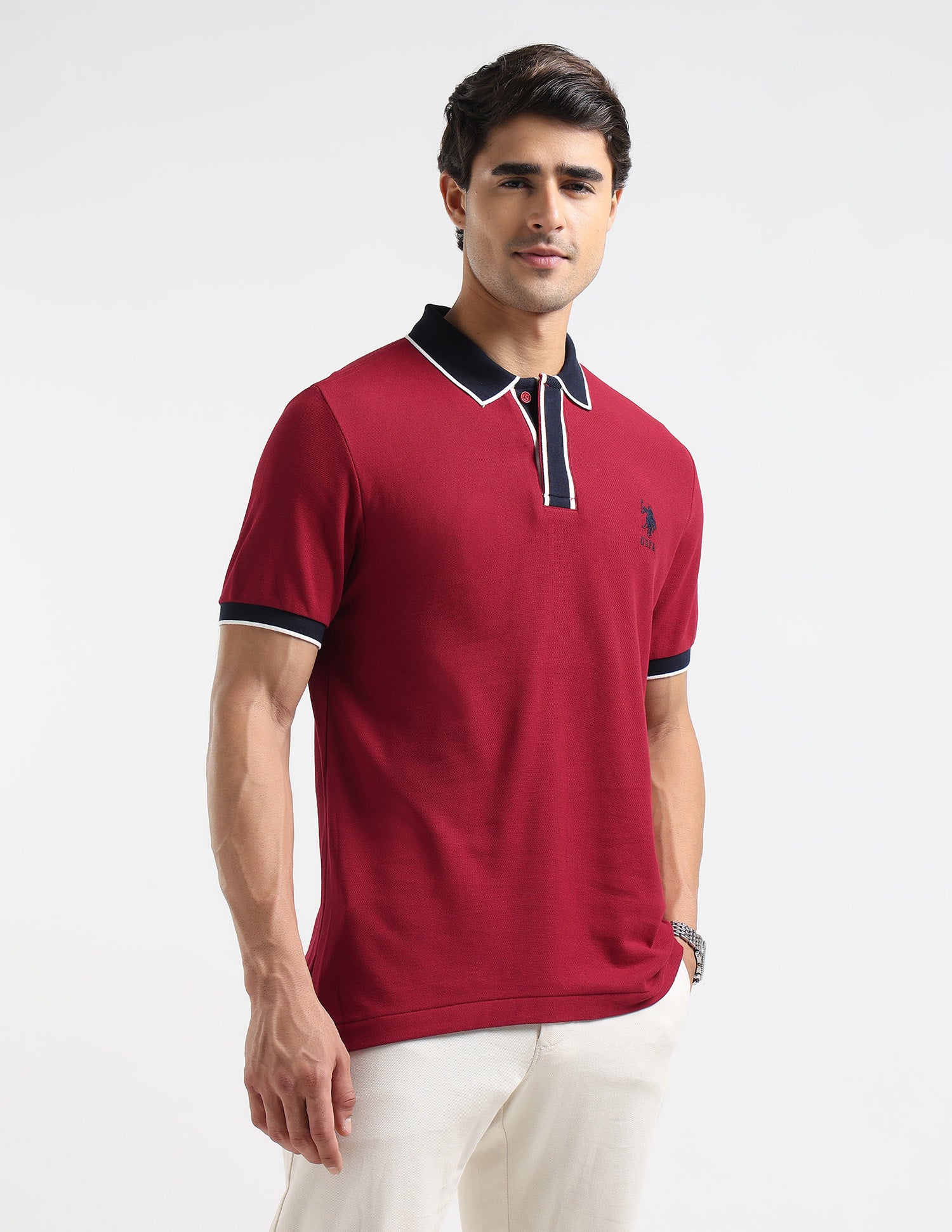 Pure Cotton Slim Fit Polo Shirt Red - U.S. POLO ASSN. | Large
