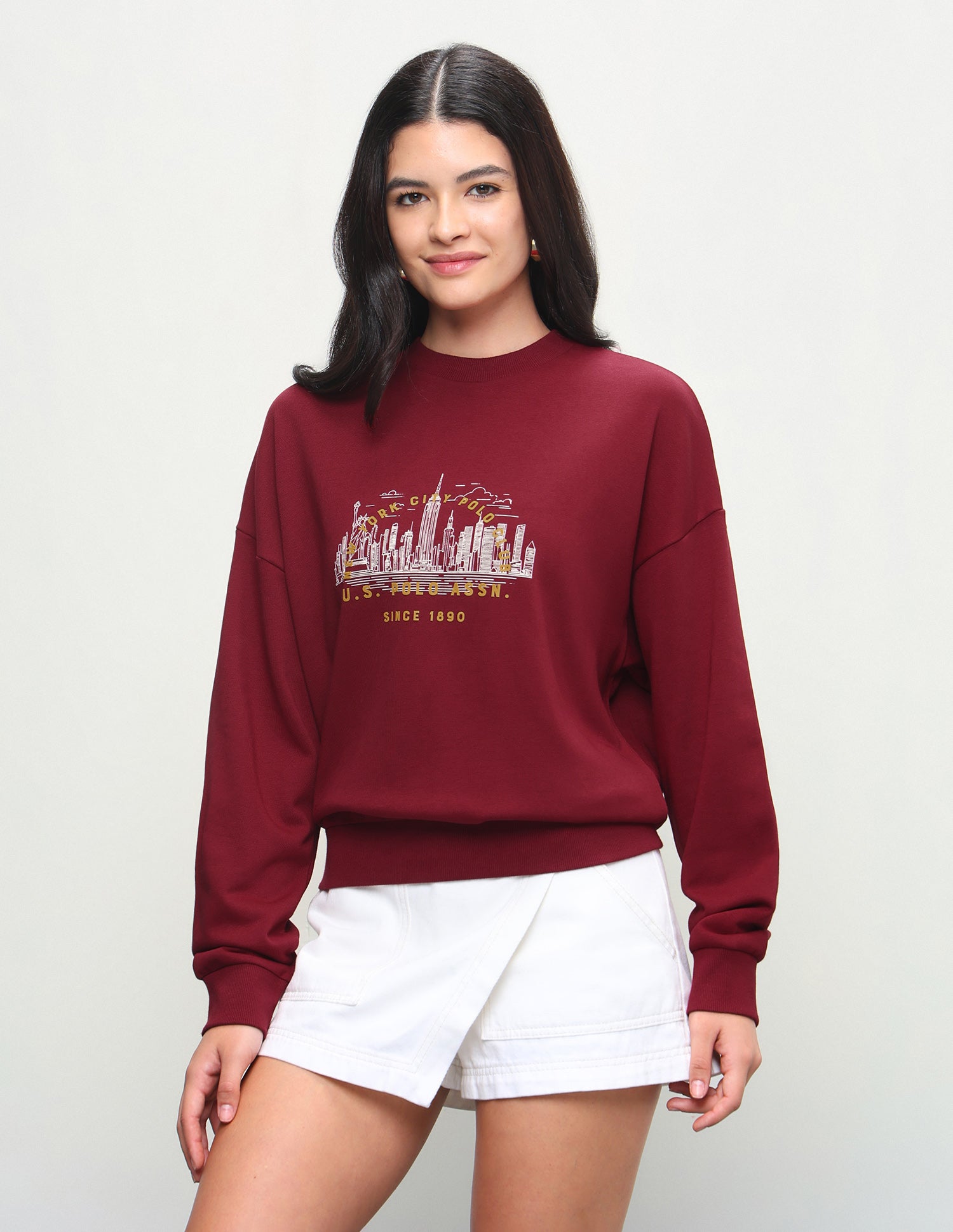 Graphic Brand Printed Oversized Fit Sweatshirt Dark Red - U.S. Polo Assn. India | Large