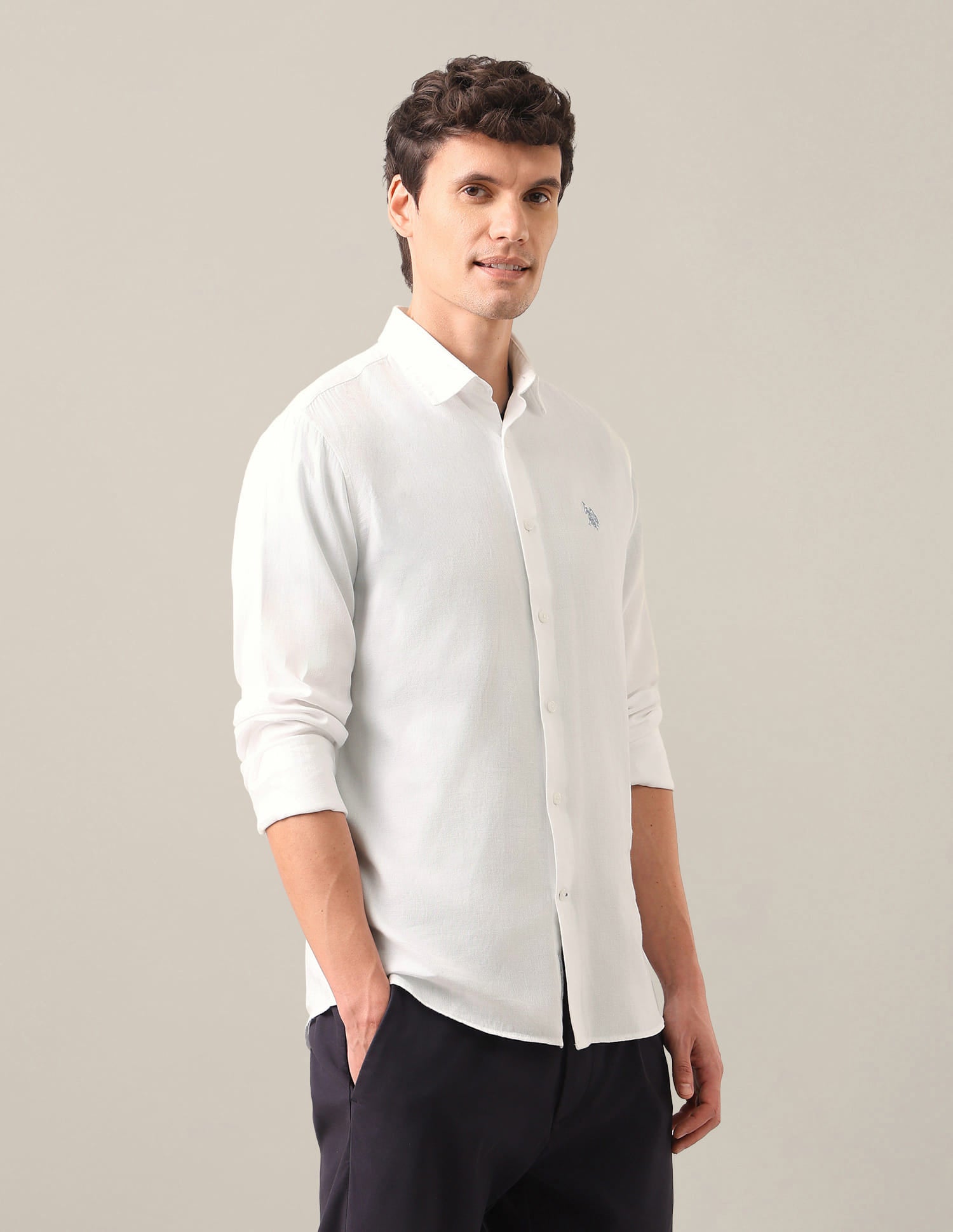 Dobby Tailored Fit Shirt White - U.S. Polo Assn. India | Large