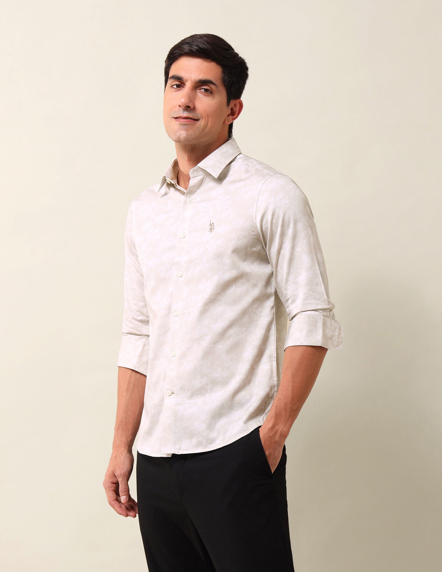 All-Over Printed Tailored Fit Shirt Khaki - U.S. Polo Assn. India | Large