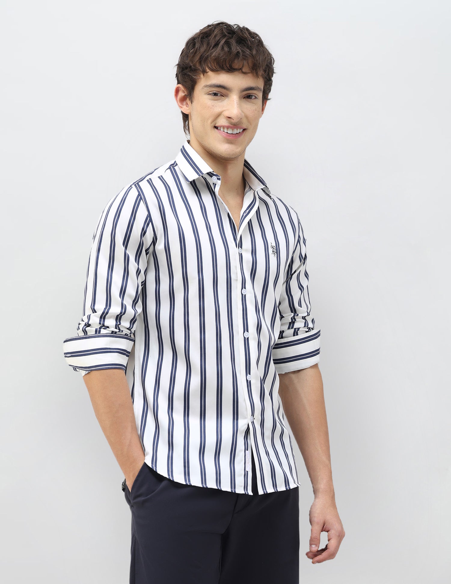 New Port Marina Vertical Striped Shirt Blue - U.S. Polo Assn. India | Large