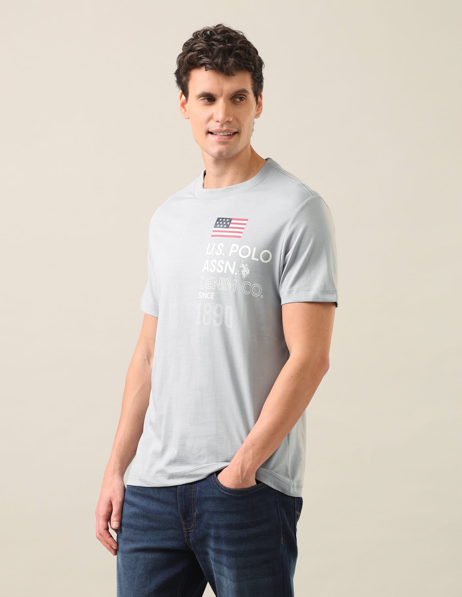 Brand Printed Regular Fit T-Shirt Grey - U.S. Polo Assn. India | Large