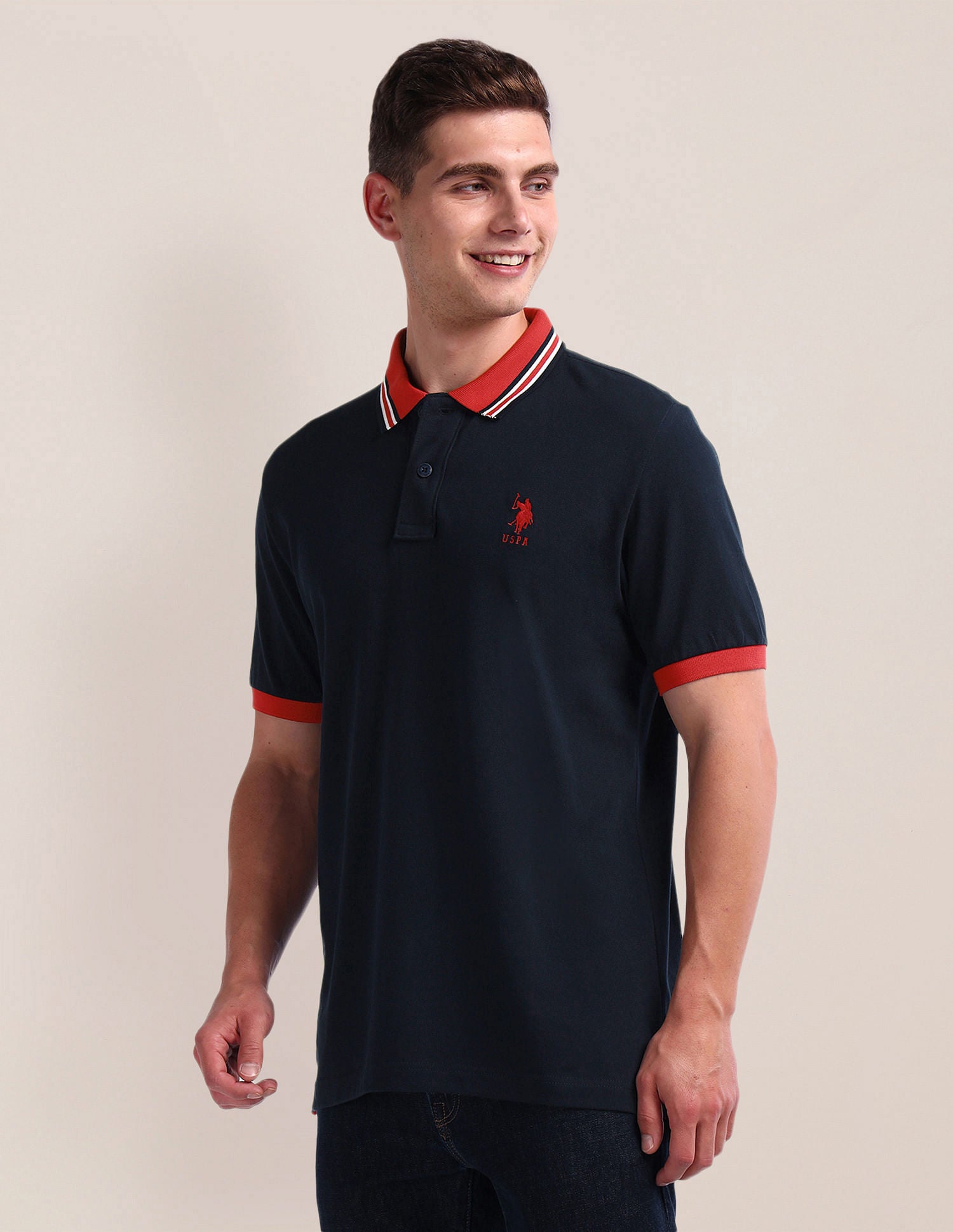 Contrast Collar Slim Polo Shirt Navy - U.S. Polo Assn. India | Large
