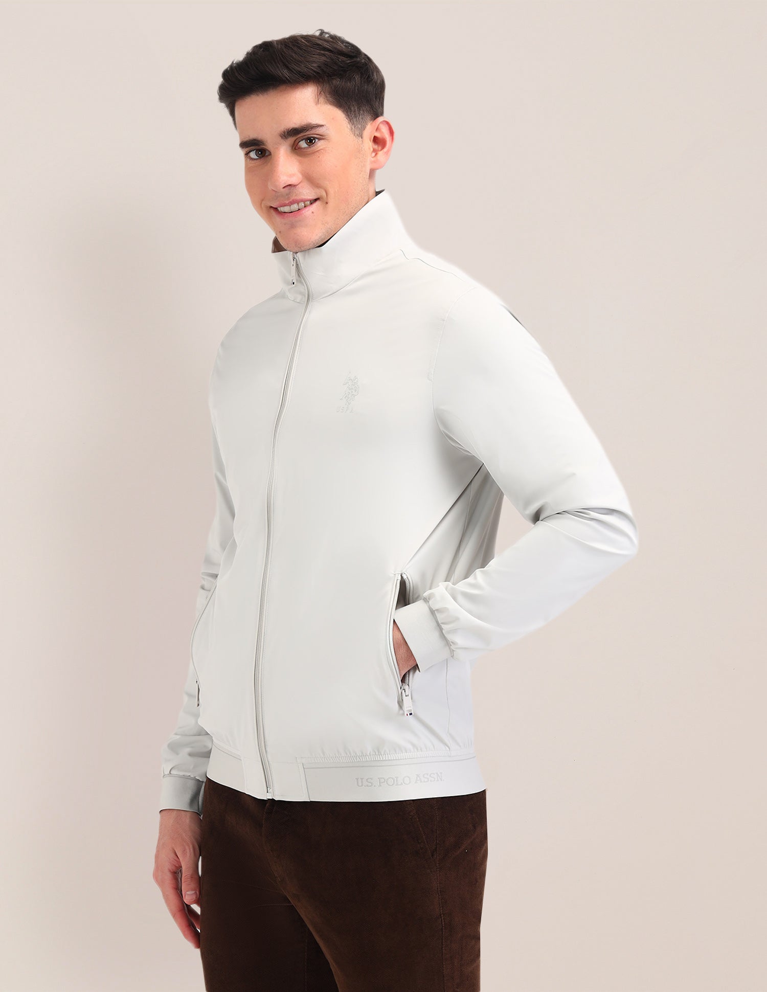 Graphic Printed Regular Fit Jacket Ice Grey - U.S. POLO ASSN. | Large