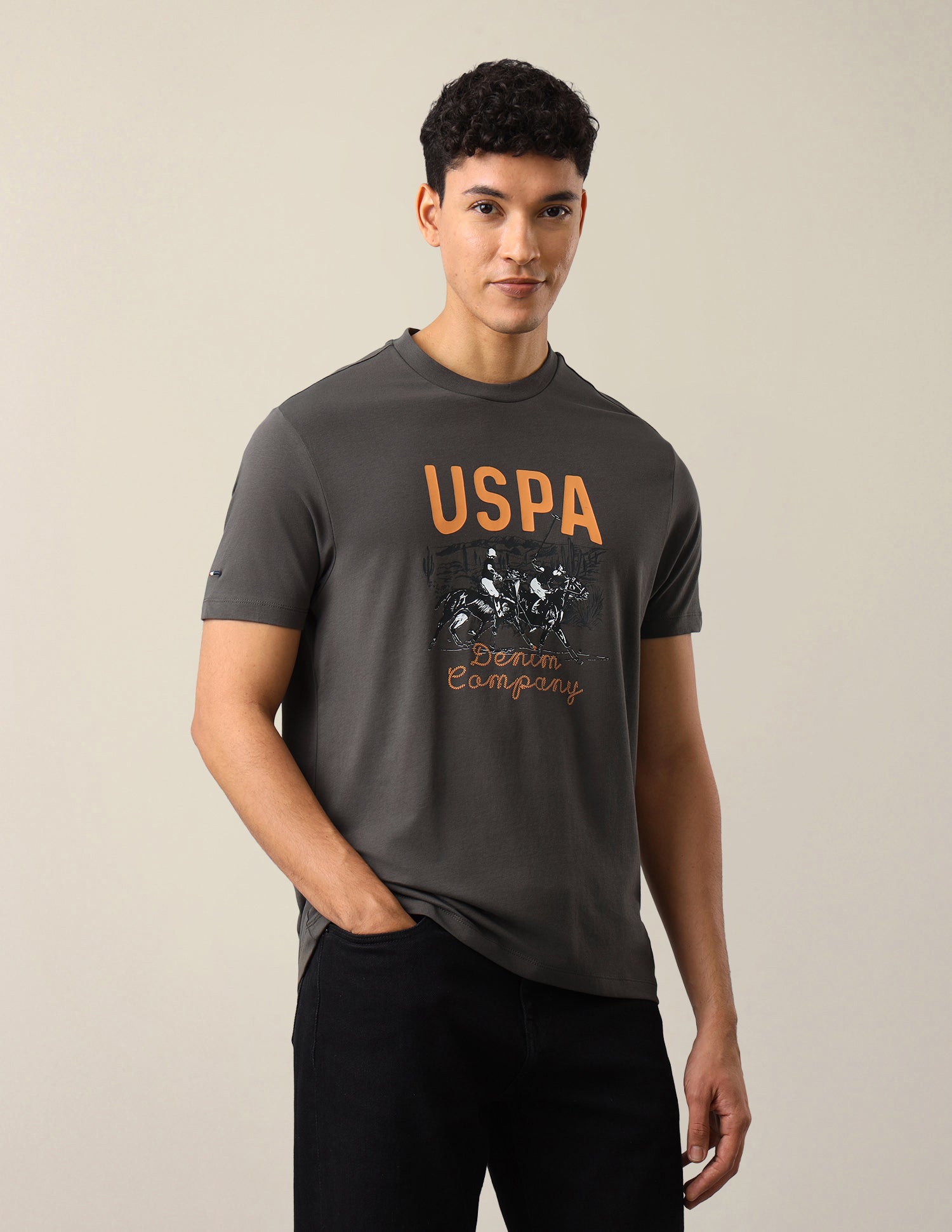 Graphic Brand Printed Slim Fit T-Shirt Dark Grey - U.S. Polo Assn. India | Large