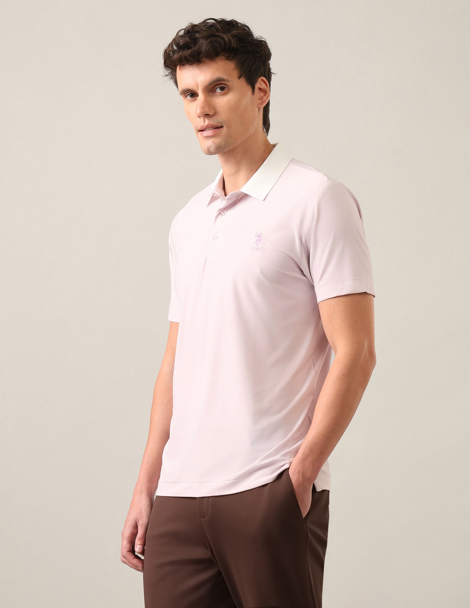 Solid Slim Fit Polo Shirt Pink - U.S. Polo Assn. India | Large