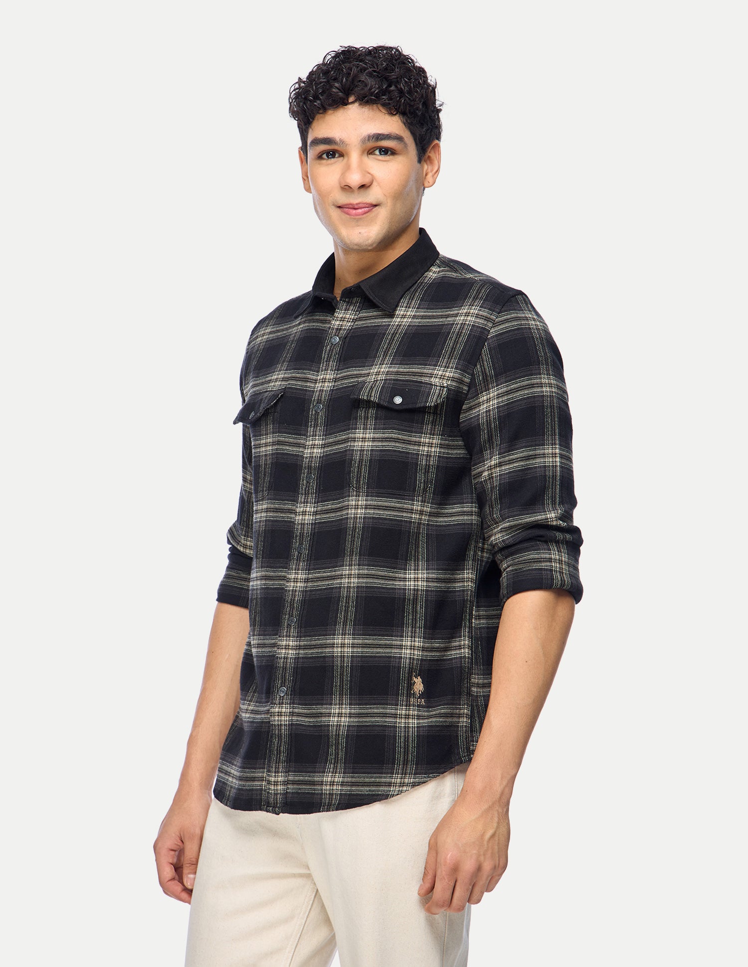 Plaid Checked Twill Shirt Black - U.S. Polo Assn. India | Large