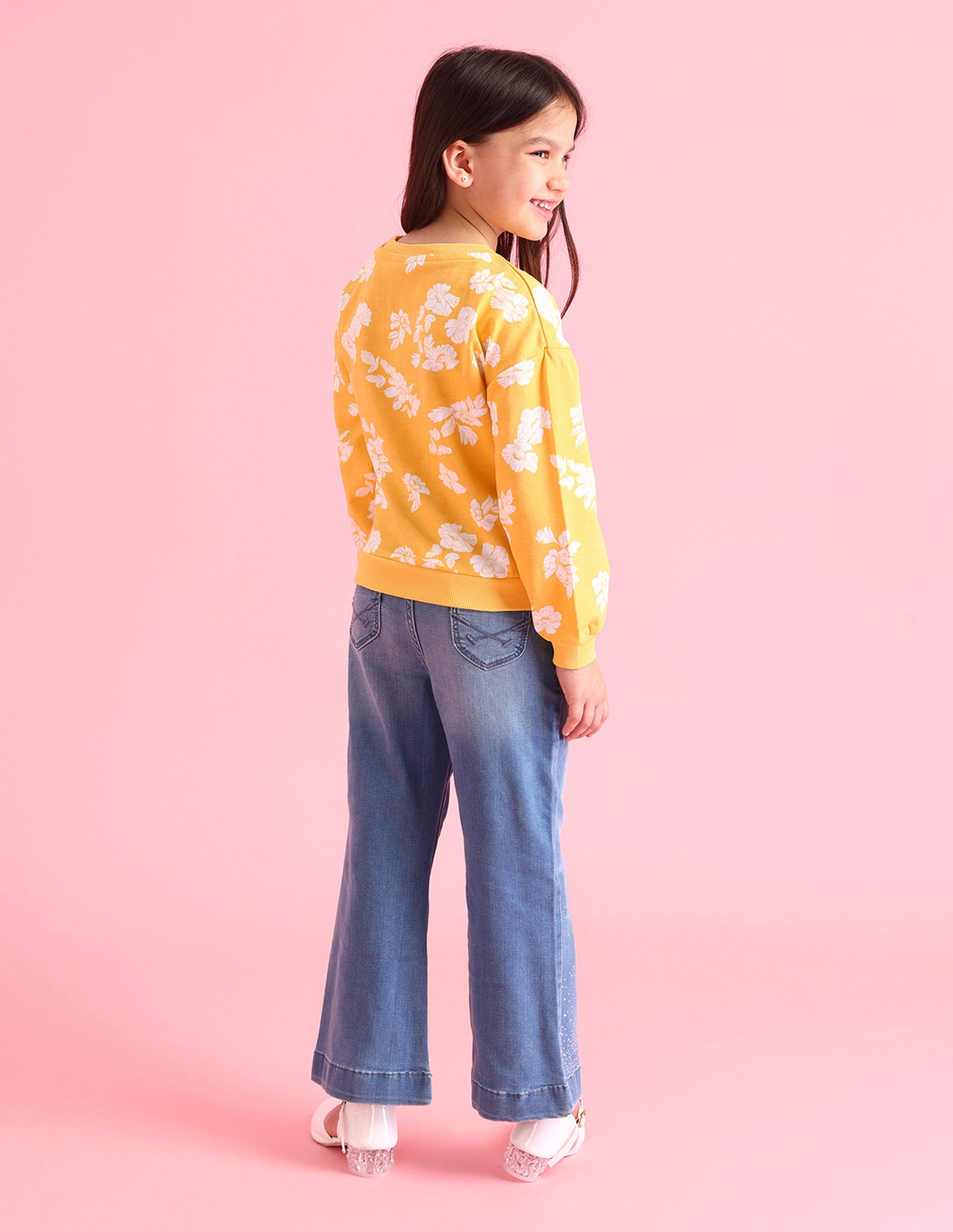 Girls Floral Printed Regular Fit Sweatshirt Yellow - U.S. POLO ASSN. | Large