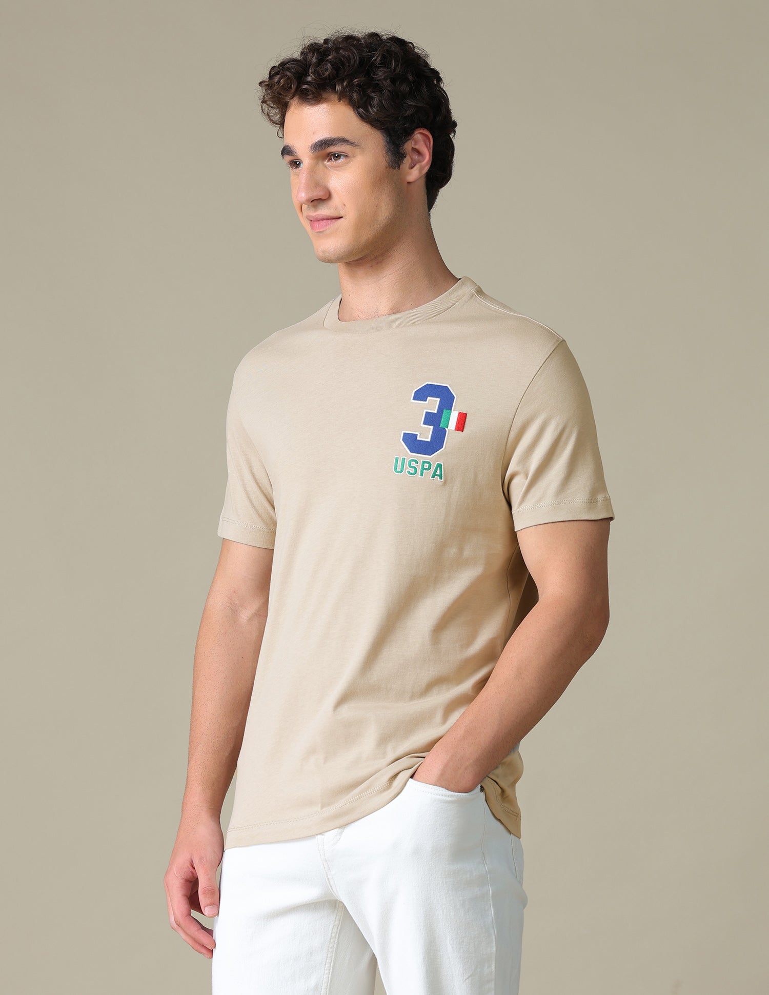 Typographic Slim Fit T-Shirt Beige - U.S. Polo Assn. India | Large