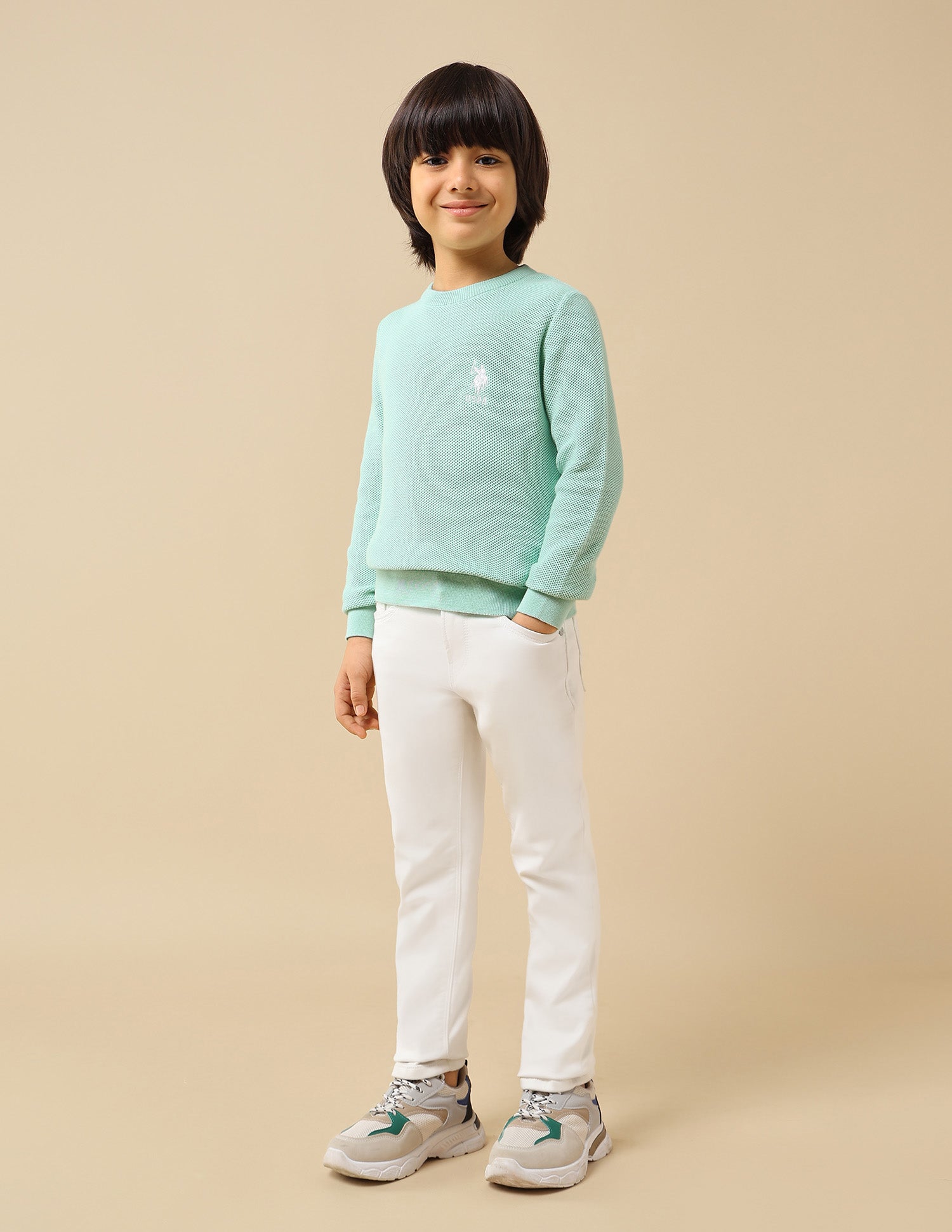 Boys Textured Regular Fit Sweater Light Green - U.S. POLO ASSN. | Large