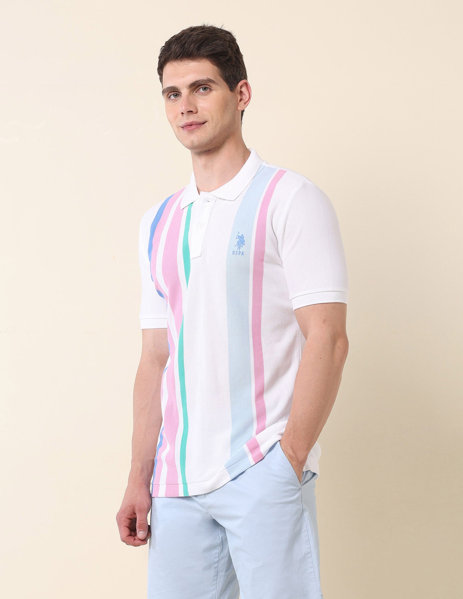 Vertical Striped Summer Splash Polo Shirt White - U.S. Polo Assn. India | Large