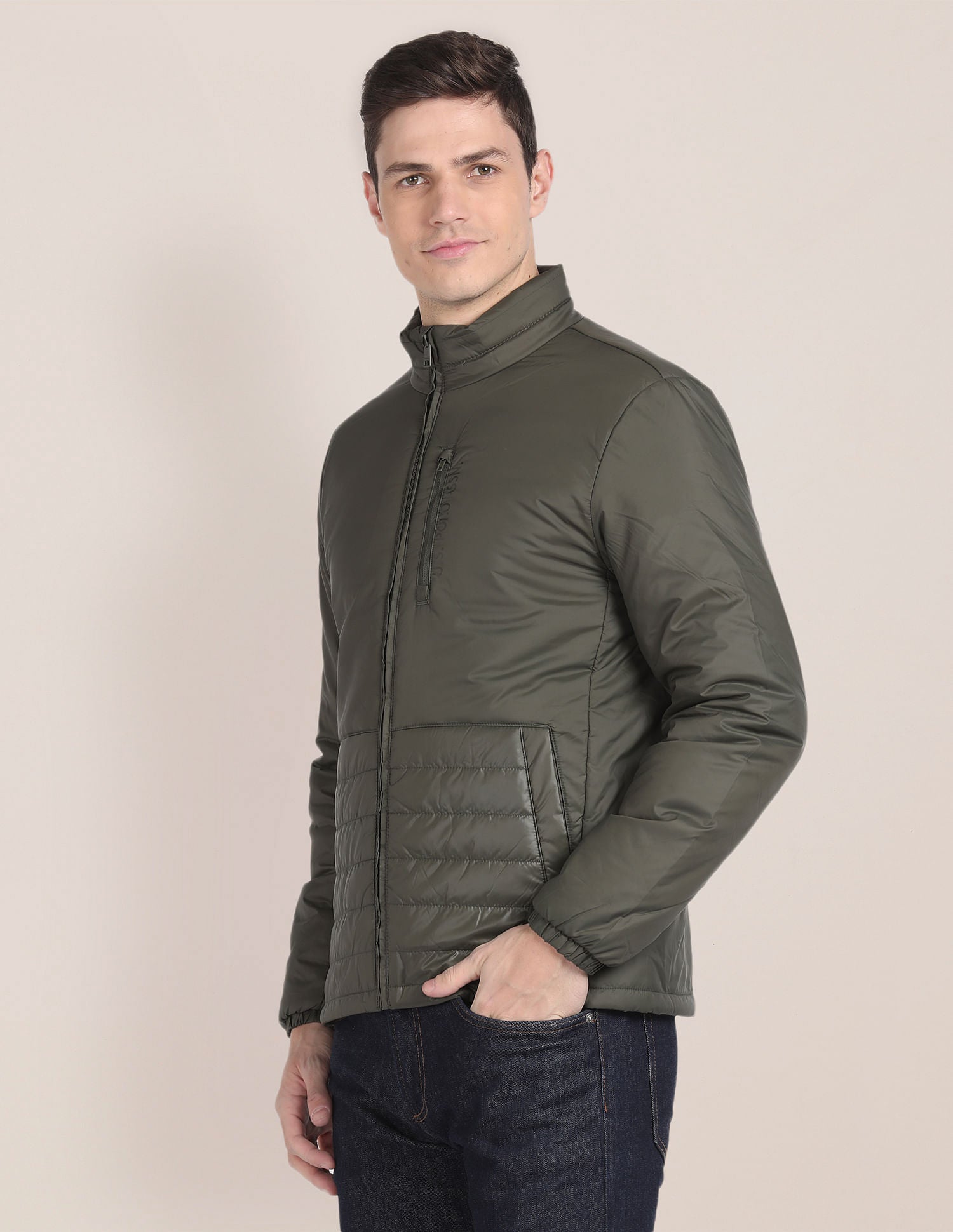 Solid Zip Up Quilted Jacket Olive - U.S. POLO ASSN. | Large