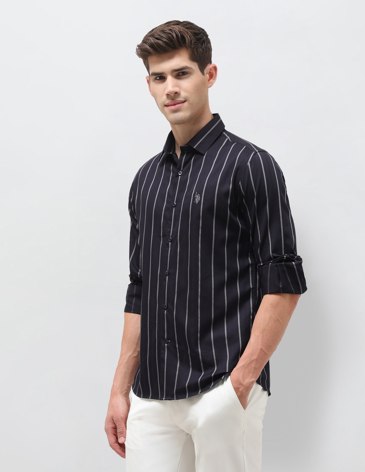 Dobby Vertical Striped Shirt Navy - U.S. Polo Assn. India | Large