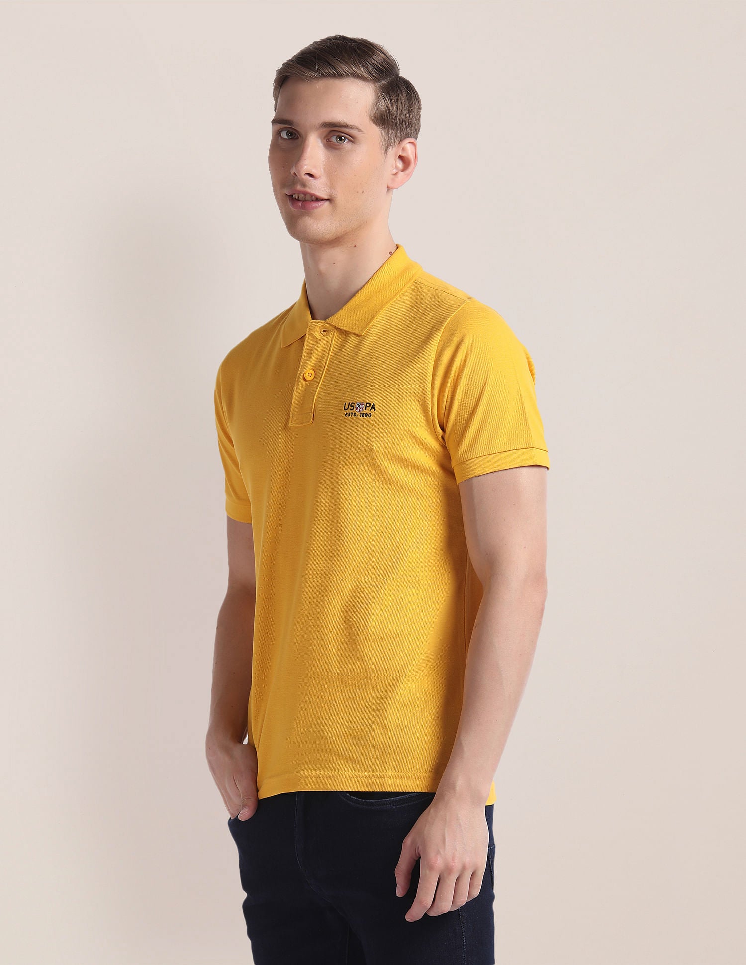 Cotton Solid Polo Shirt Yellow - U.S. Polo Assn. India | Large