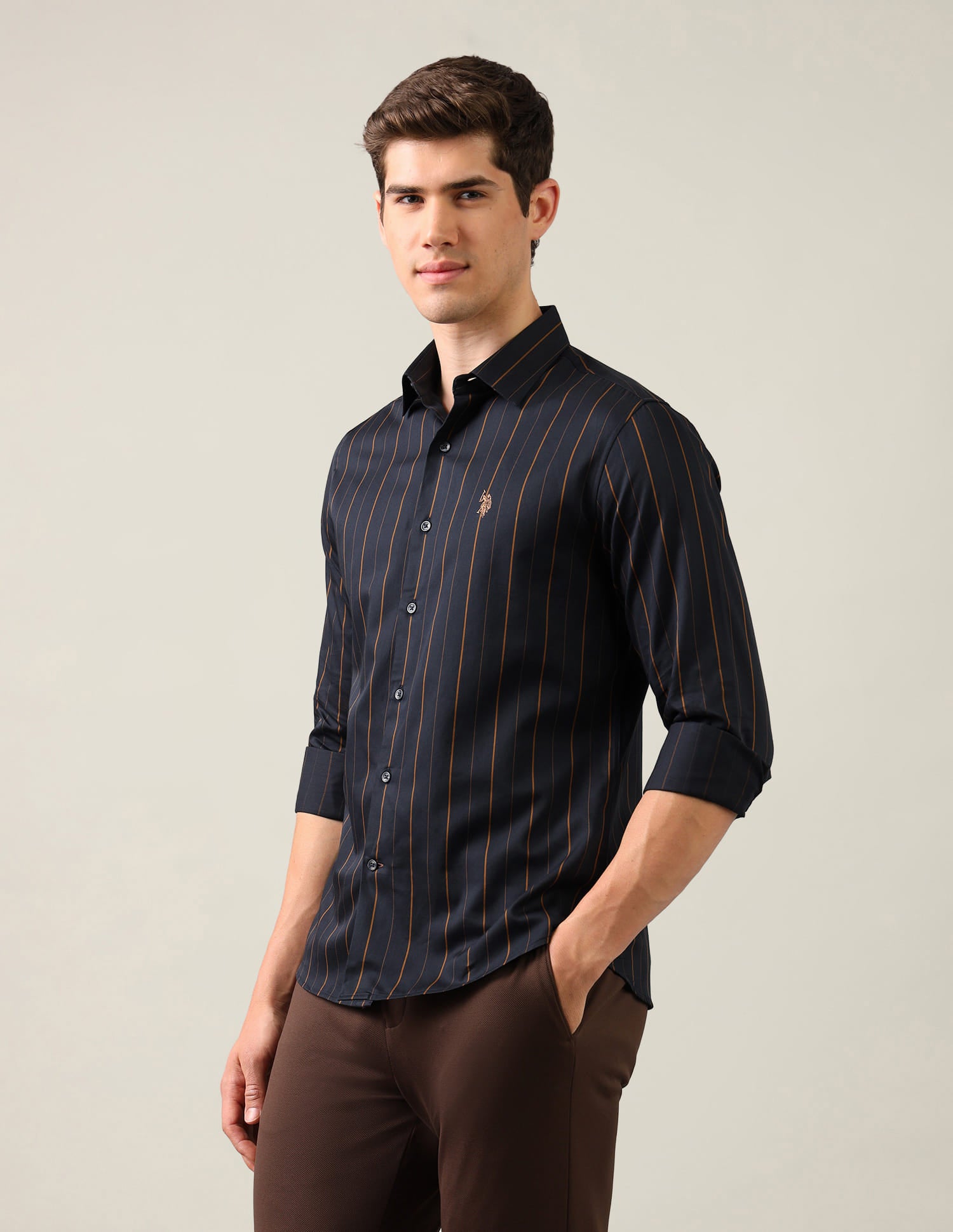 Vertical Striped Satin Shirt Blue - U.S. Polo Assn. India | Large
