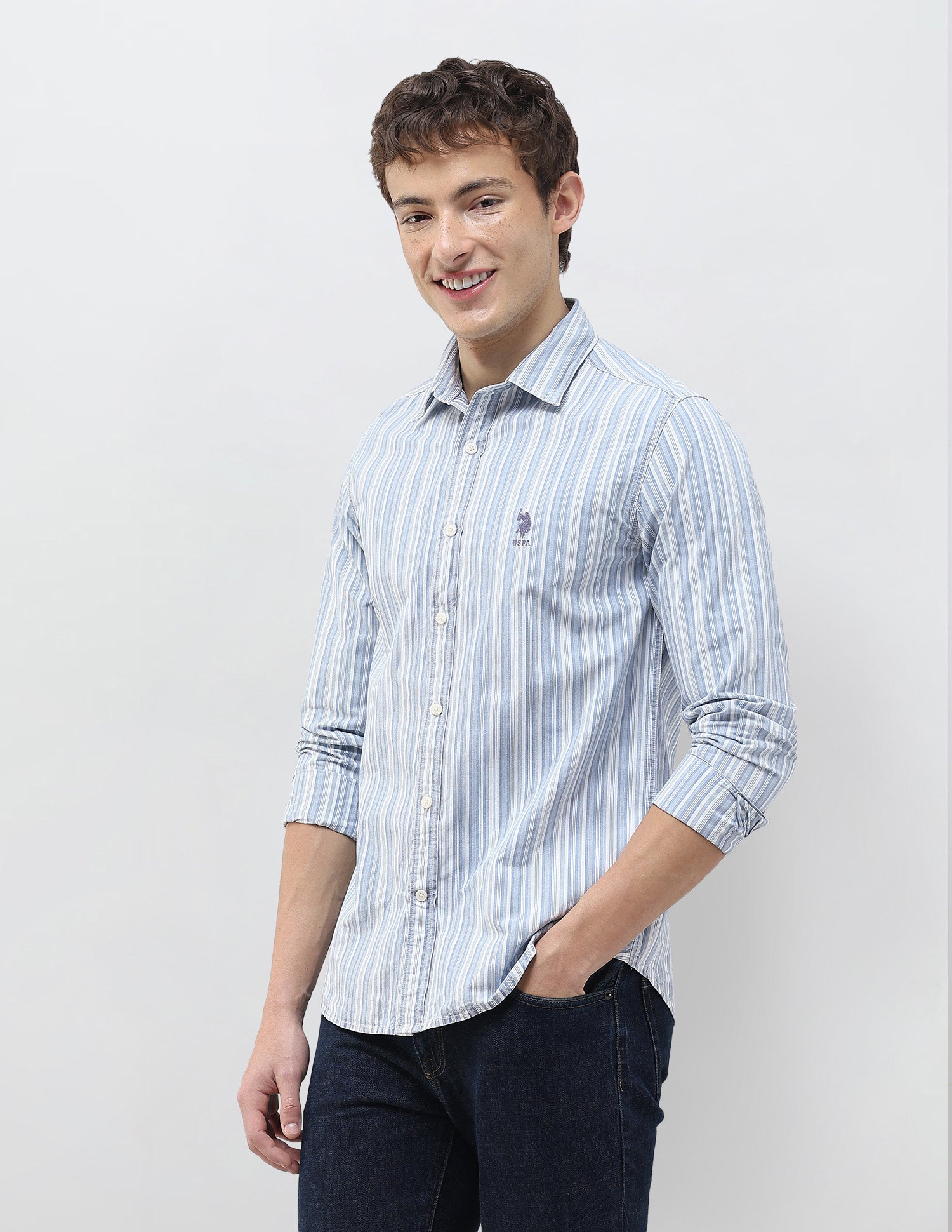 Vertical Striped Regular Fit Shirt Indigo - U.S. Polo Assn. India | Large