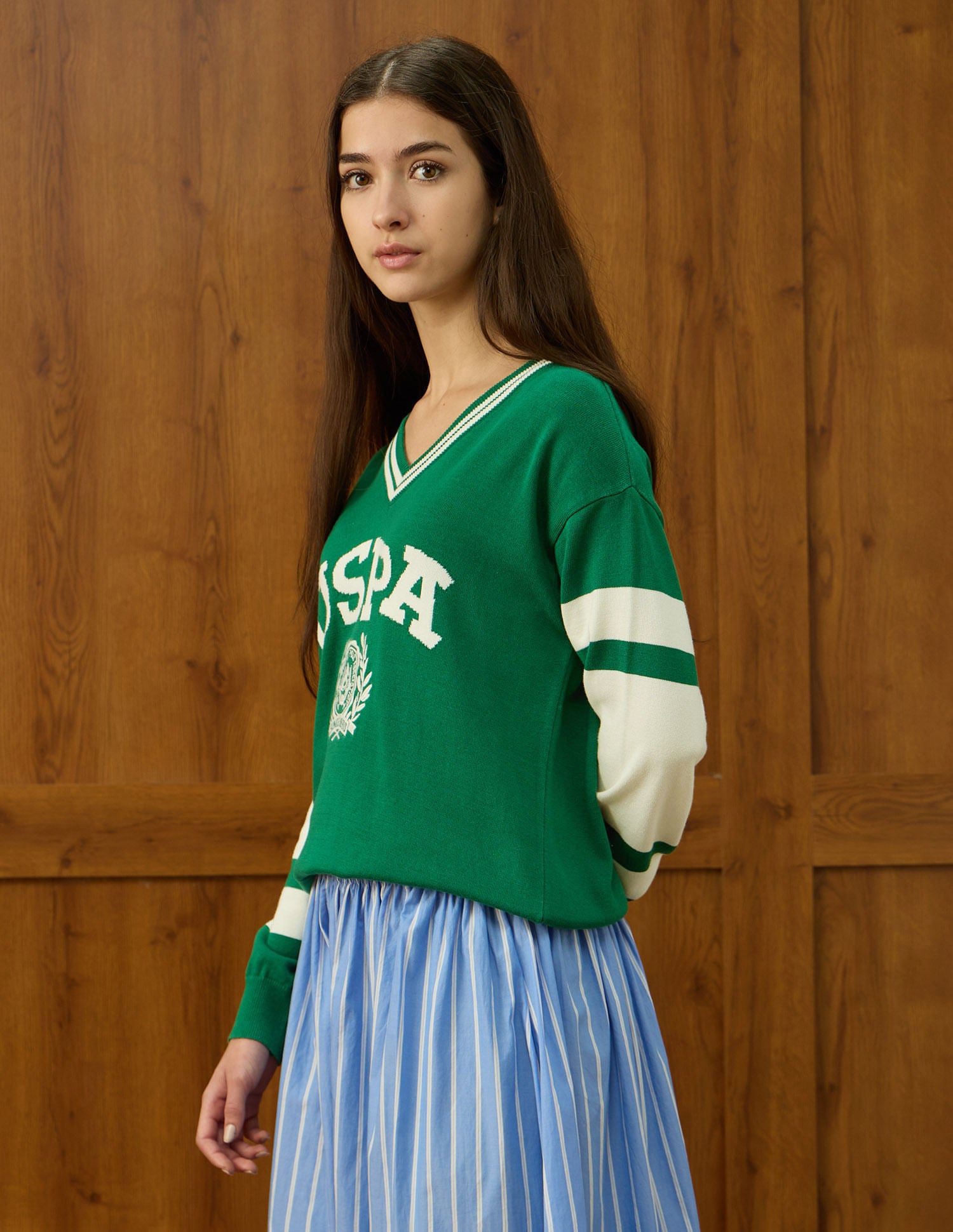 Brand Printed Relaxed Fit Sweater Green - U.S. POLO ASSN. | Large