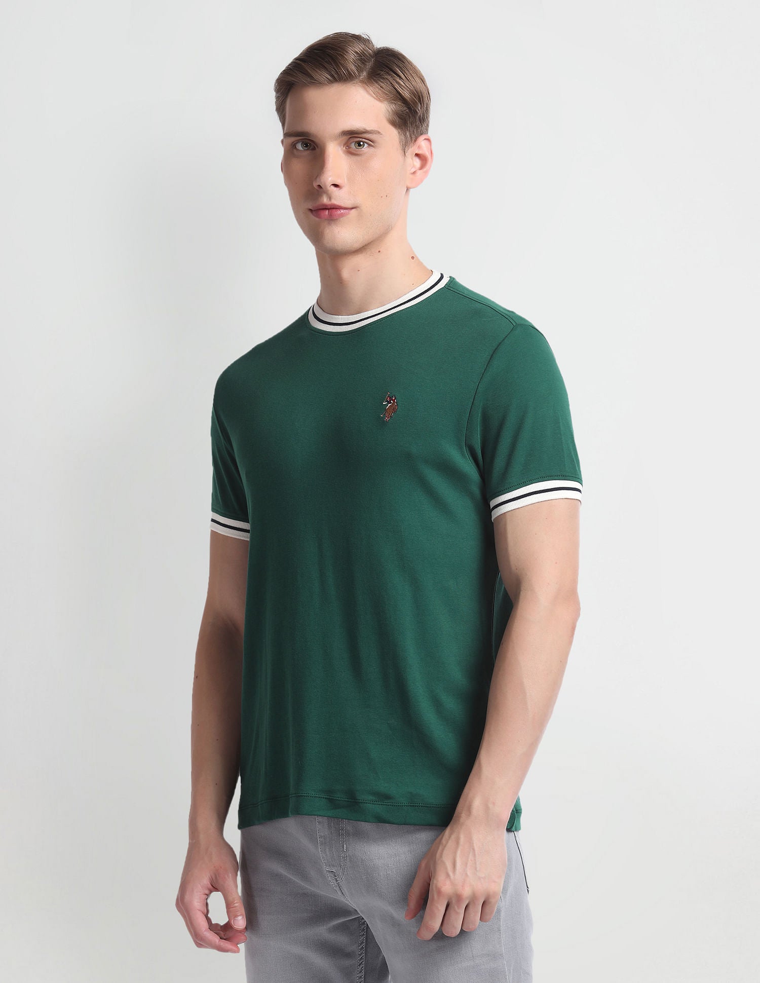 Crew Neck Solid T-Shirt Green - U.S. Polo Assn. India | Large