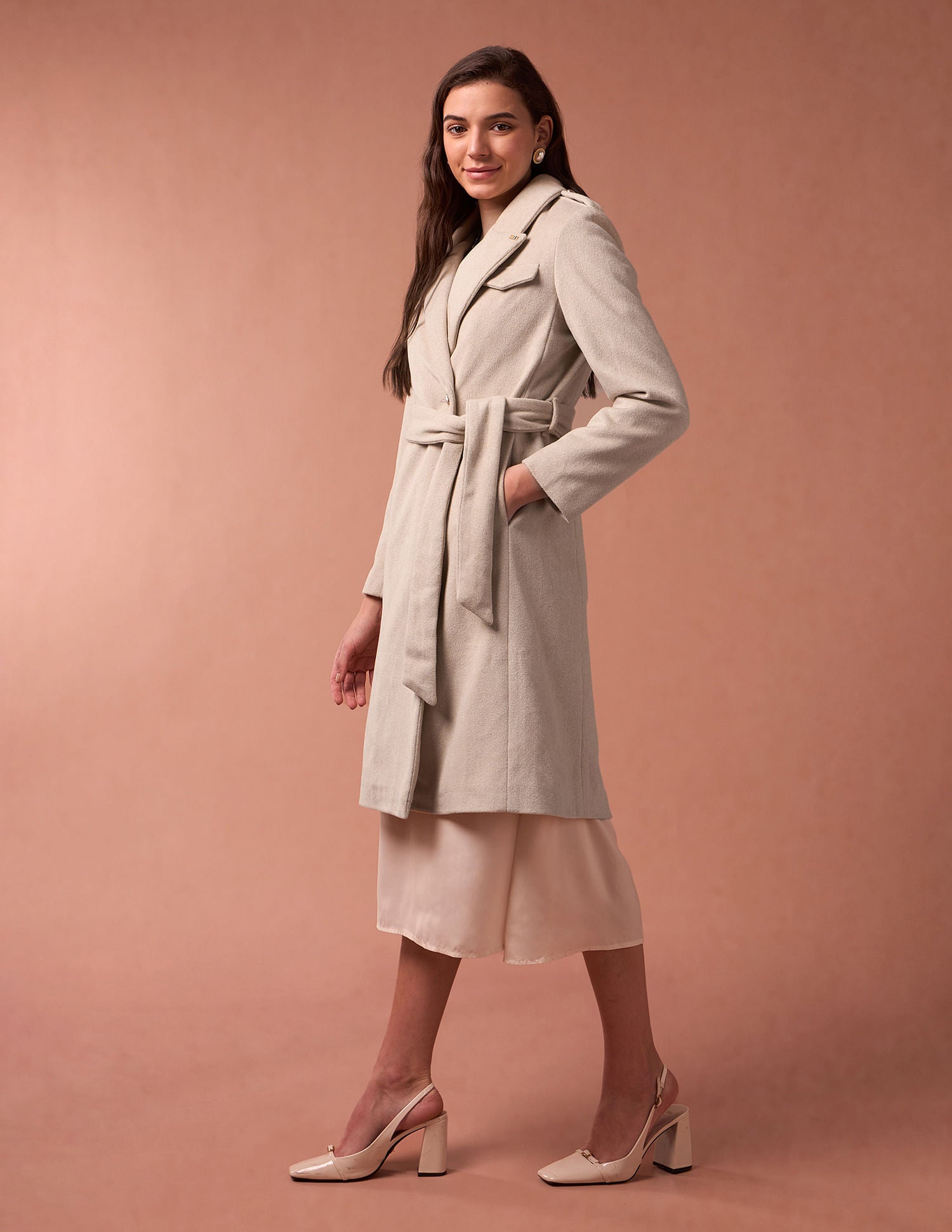 Longline Lapel Collar Jacket Beige - U.S. Polo Assn. India | Large