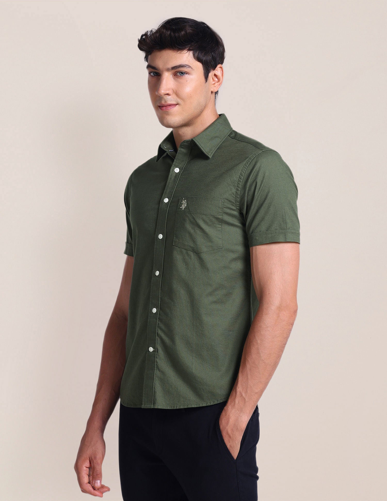 Tailored Fit Dobby Shirt Olive - U.S. POLO ASSN. | Large