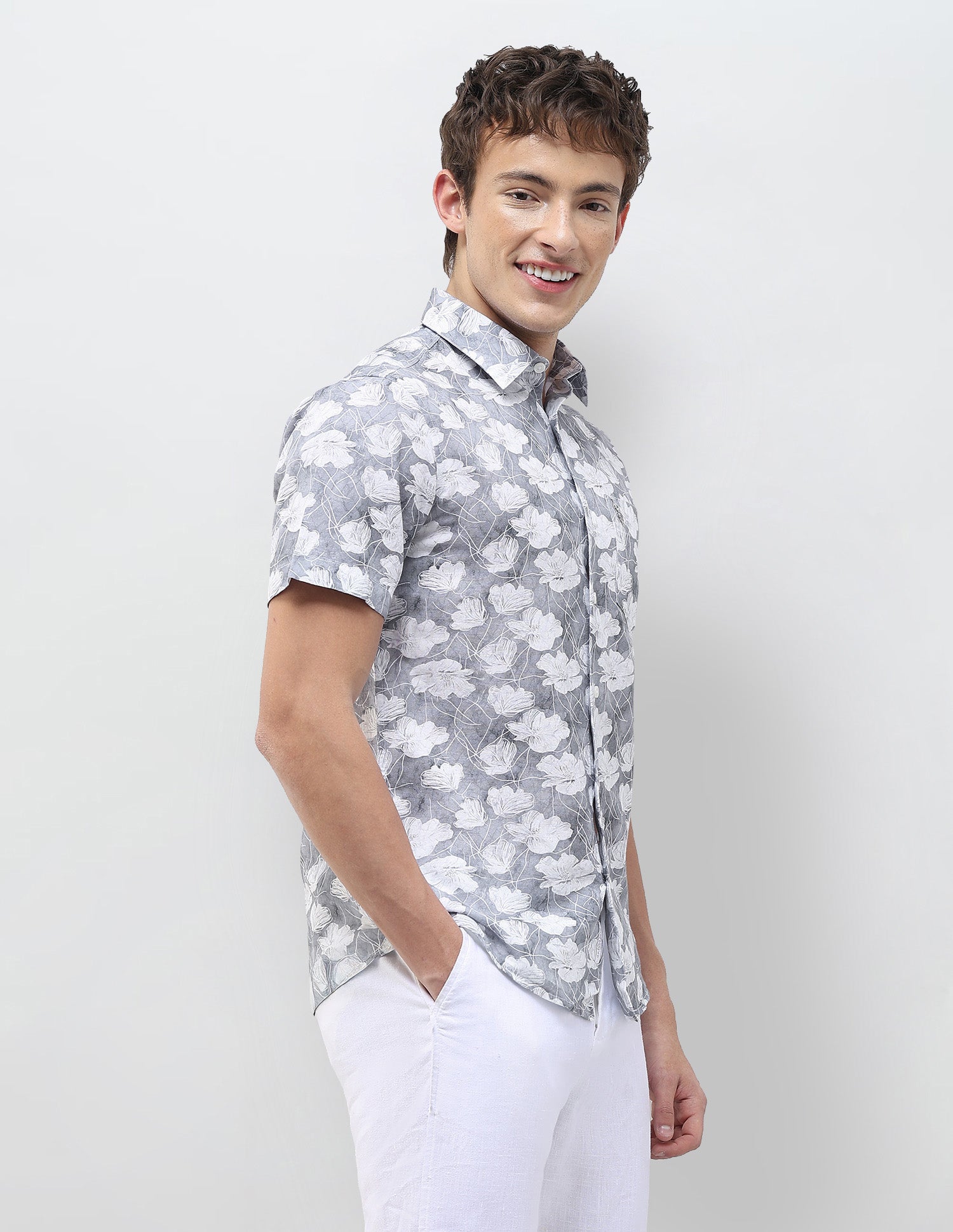 Floral Printed Regular Fit Shirt Grey - U.S. Polo Assn. India | Large