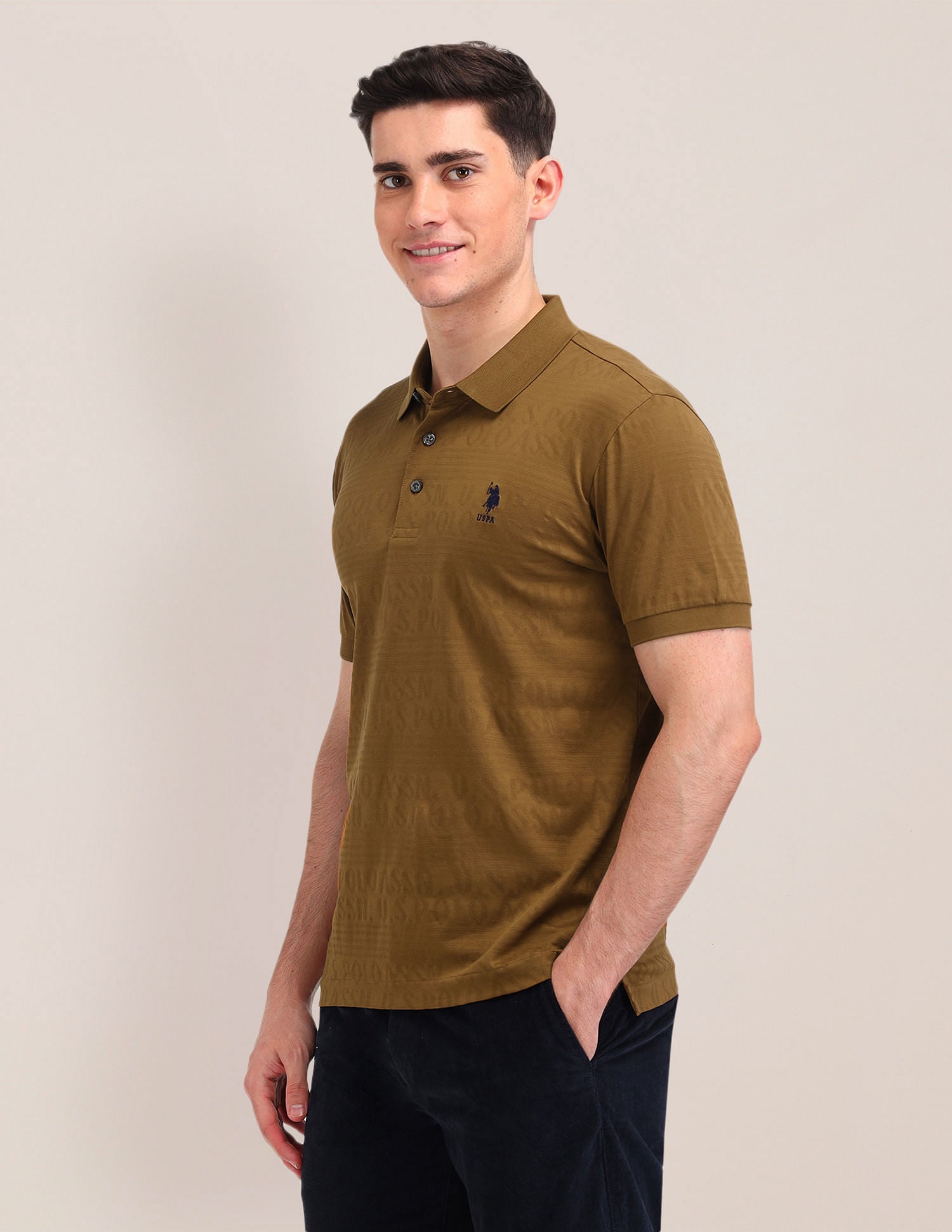 Slim Fit Brand Printed Polo Shirt Brown - U.S. Polo Assn. India | Large
