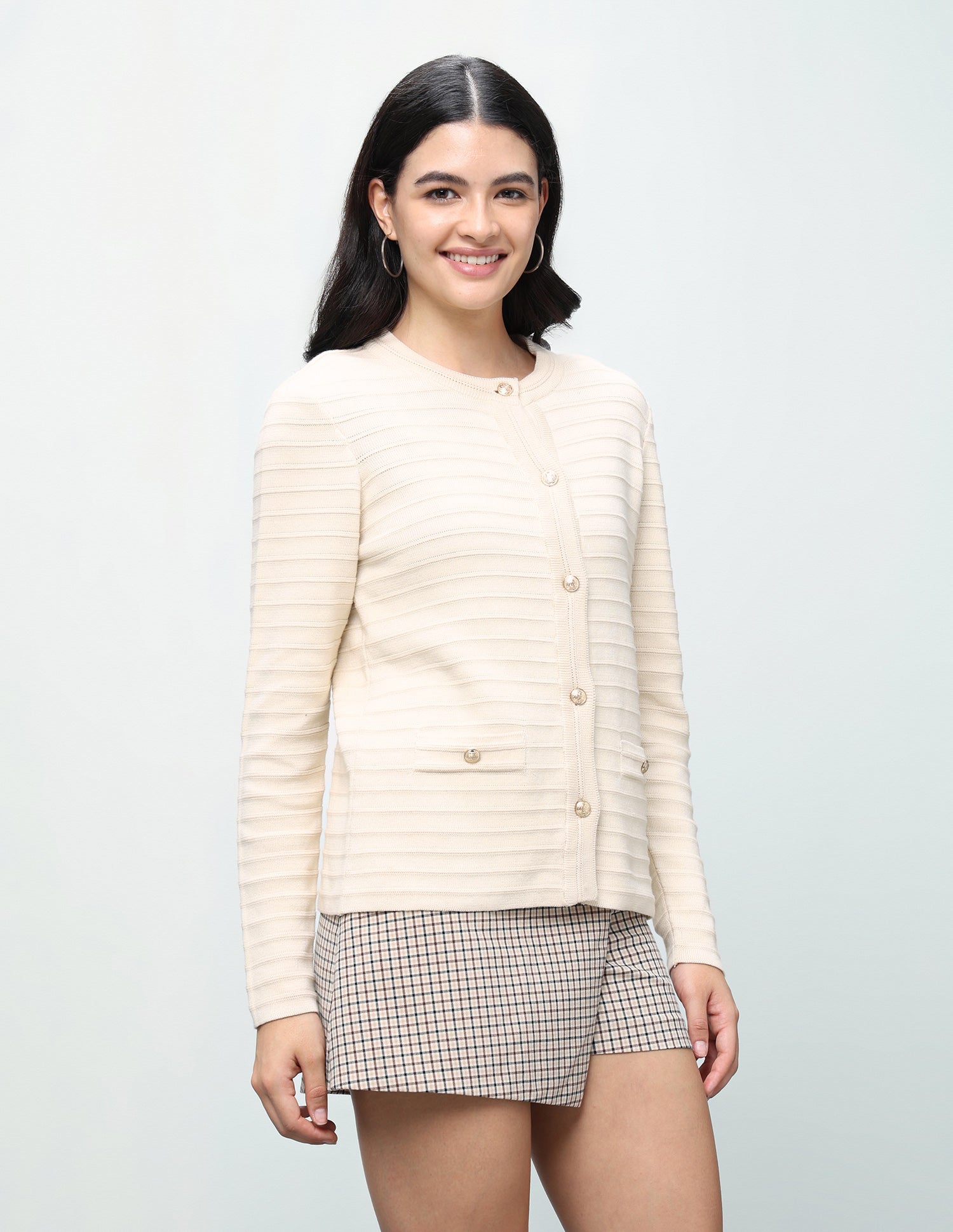 Patterned Knit Cardigan Sweater Off-White - U.S. Polo Assn. India | Large