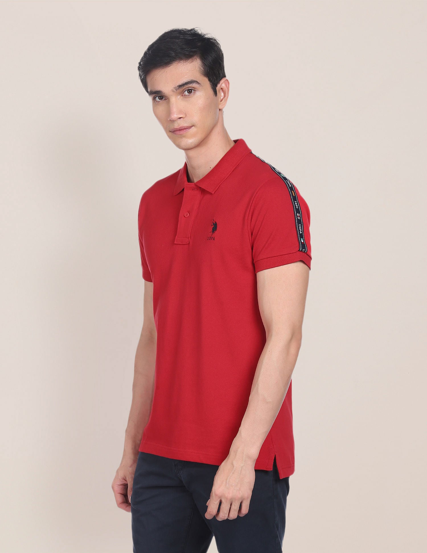 Brand Tape Solid Cotton Polo Shirt Red - U.S. Polo Assn. India | Large