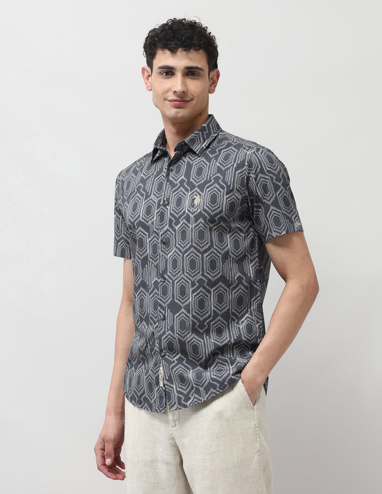 Pure Cotton All Over Printed Shirt Dark Grey - U.S. POLO ASSN. | Large