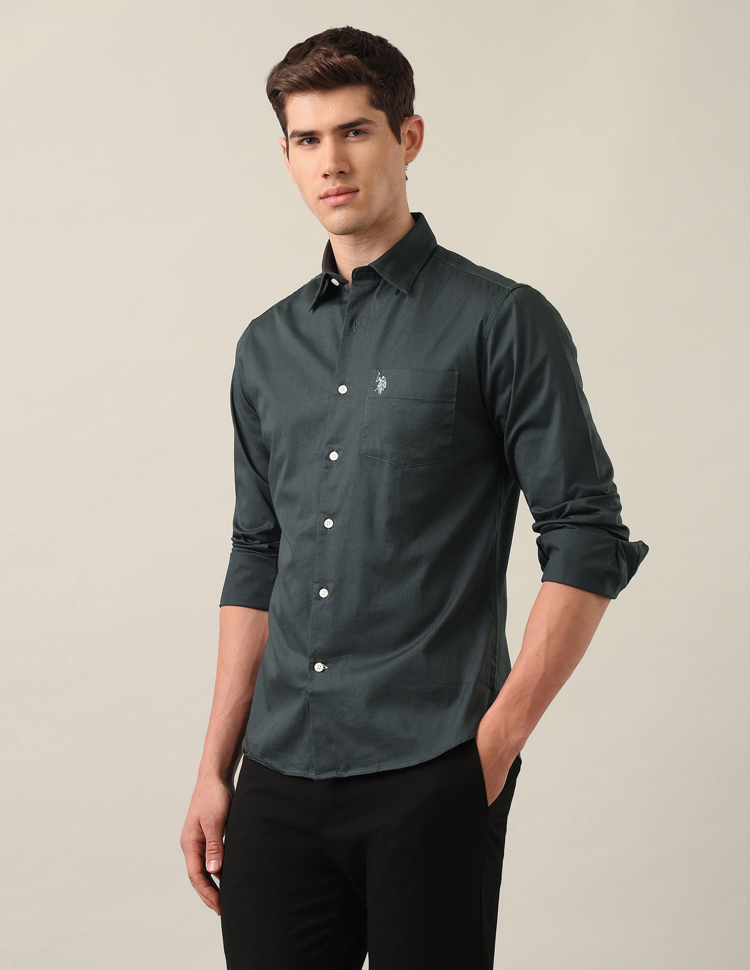 Twill Tailored Fit Shirt Grey - U.S. Polo Assn. India | Large