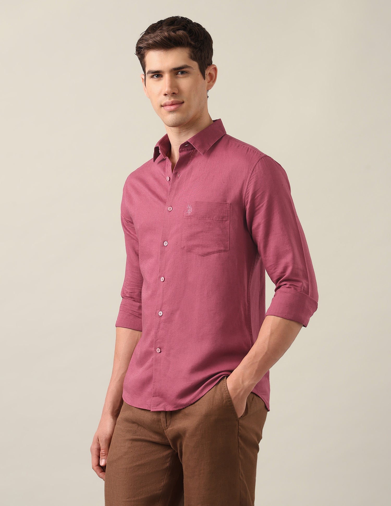 Tailored Fit Solid Shirt Maroon - U.S. Polo Assn. India | Large