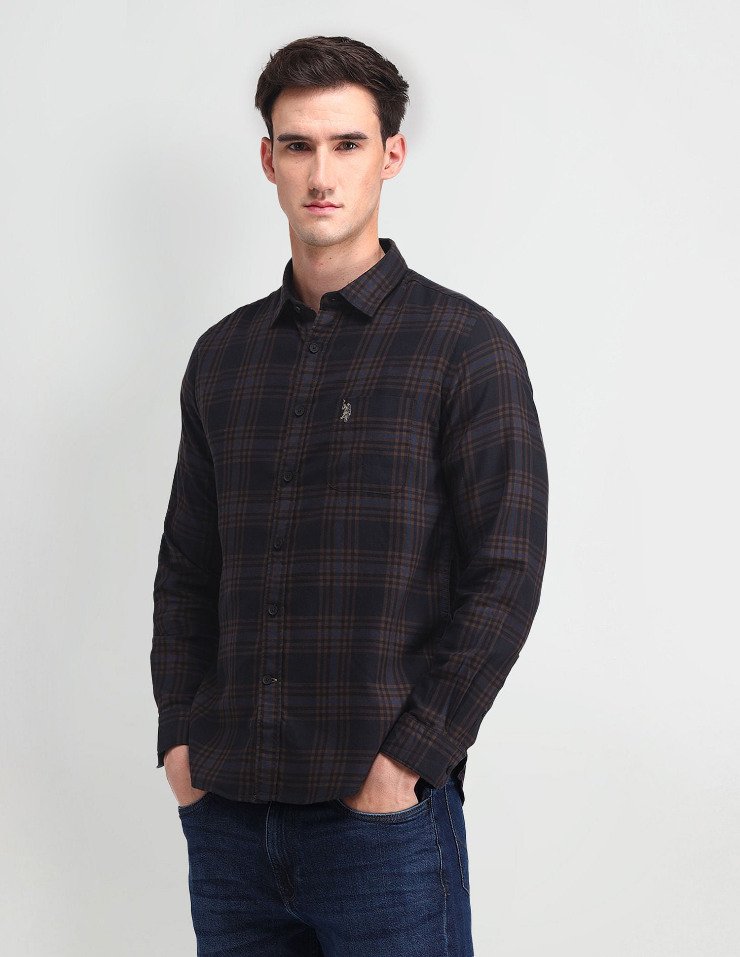 Tartan Check Slim Fit Shirt Brown - U.S. Polo Assn. India | Large