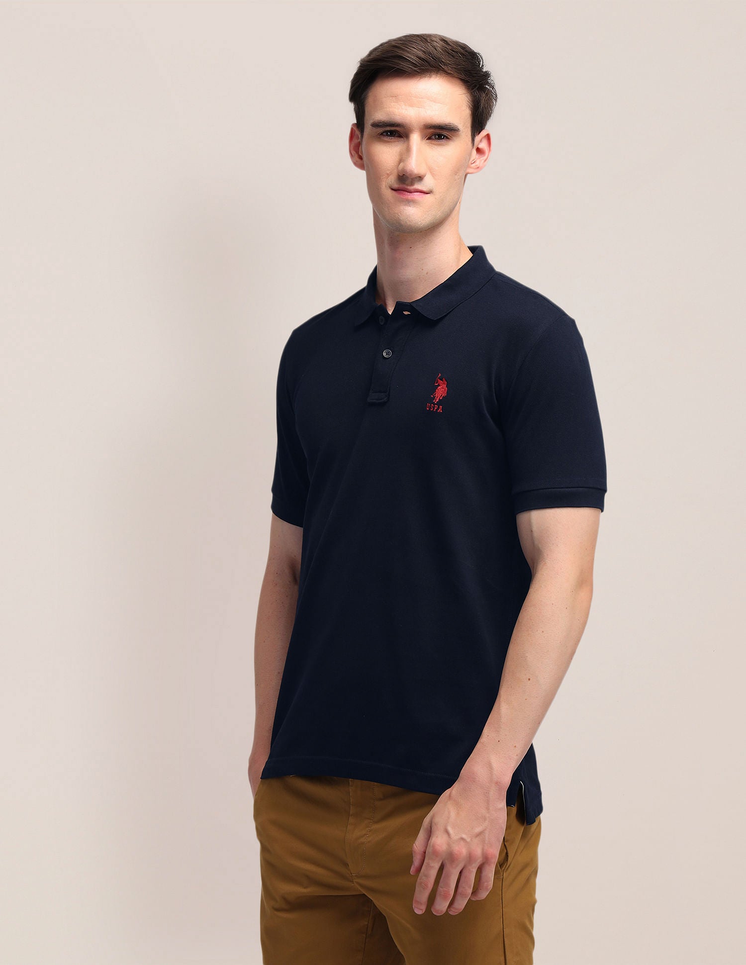 Solid Slim Fit Pure Cotton Polo Shirt Navy - U.S. POLO ASSN. | Large