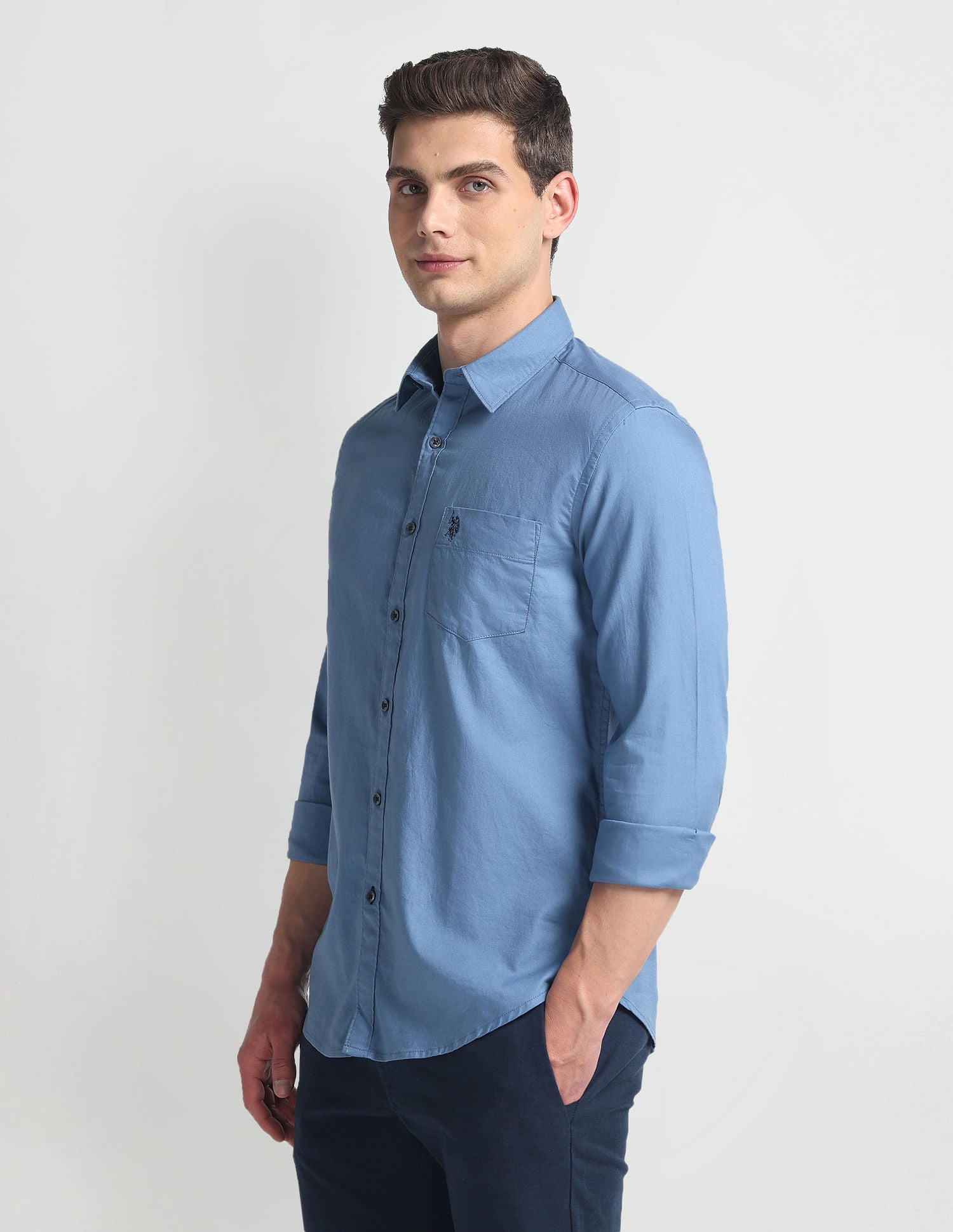 Cotton Twill Slim Shirt Blue - U.S. Polo Assn. India | Large