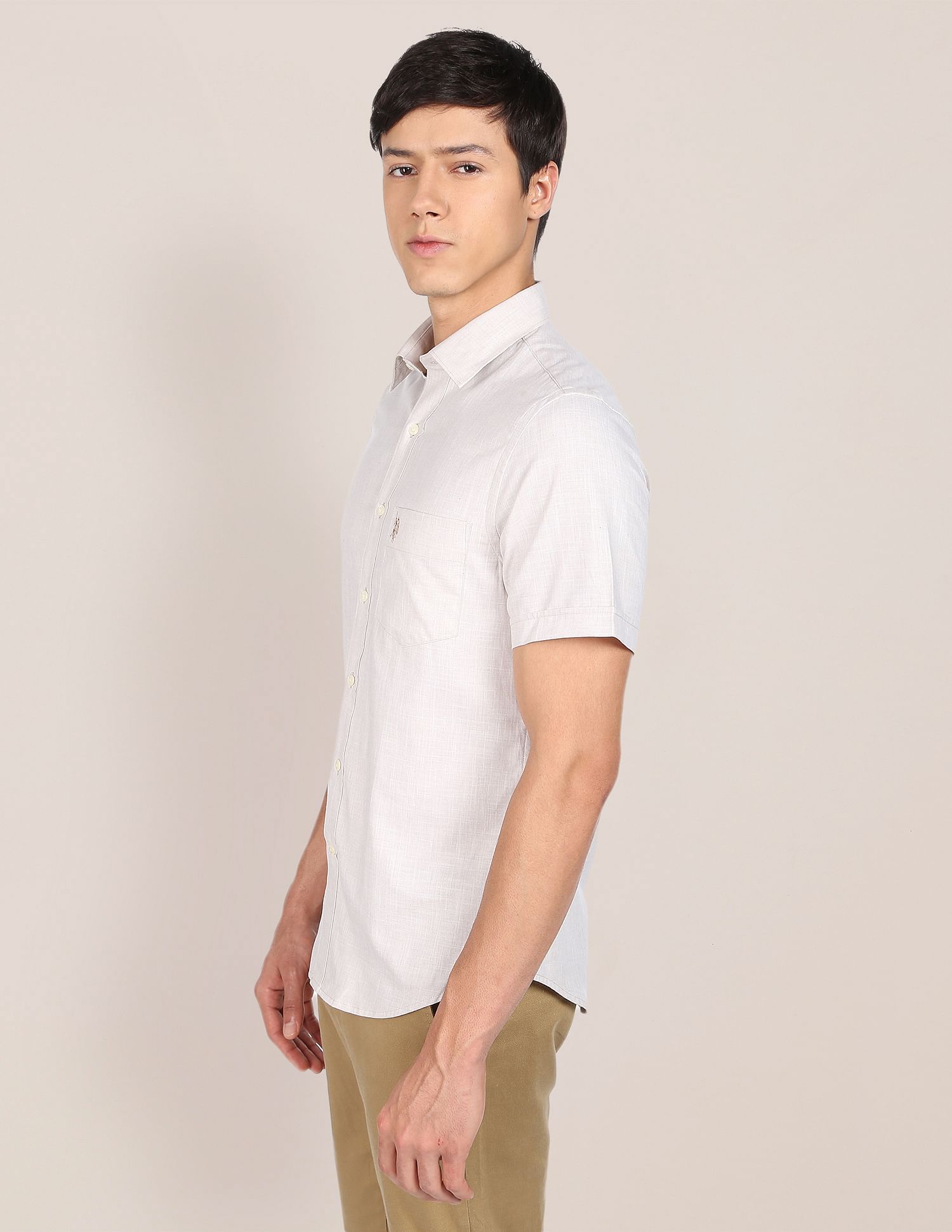 Men Beige Tailored Fit Patch Pocket Casual Shirt Beige - U.S. POLO ASSN. | Large